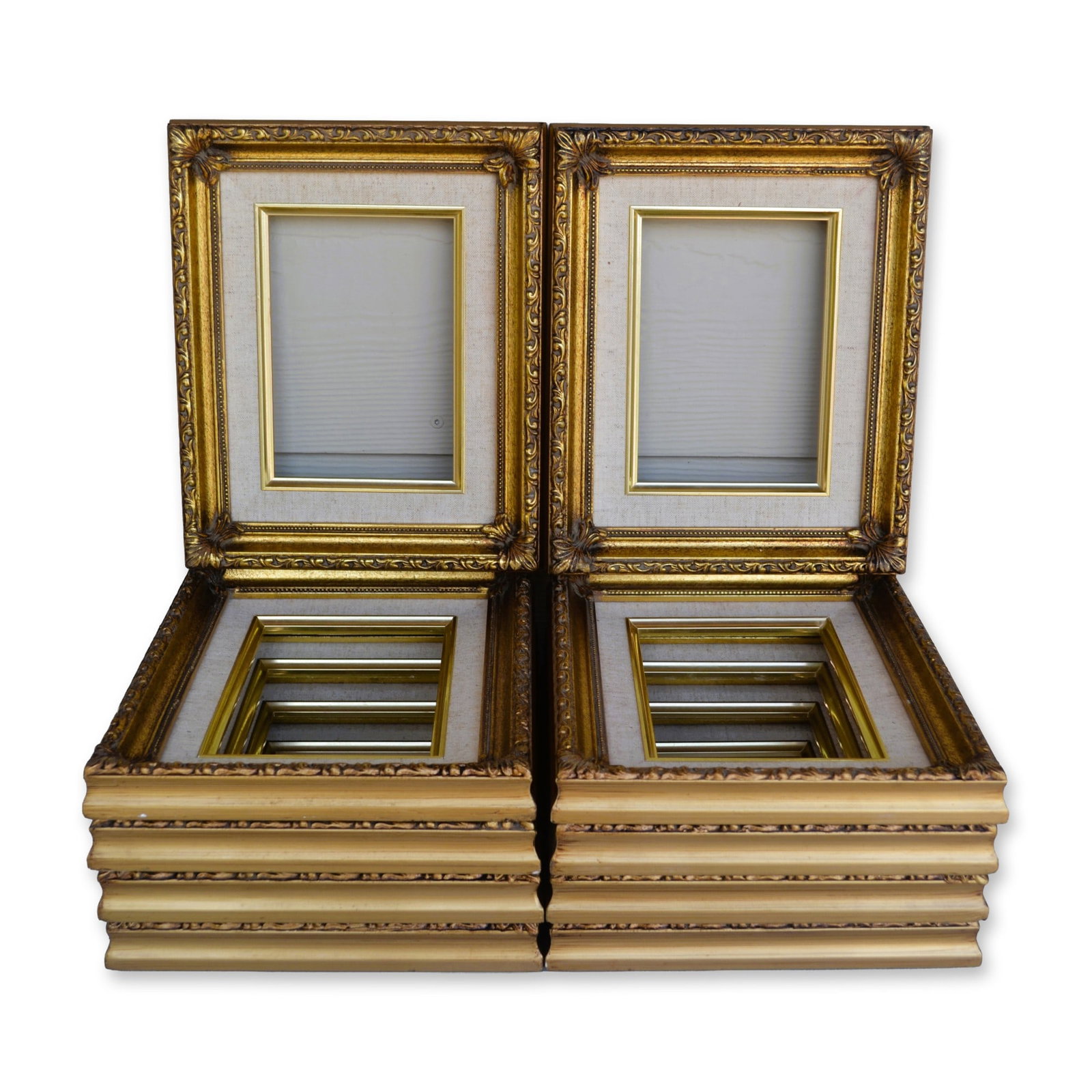 10Pc Frames Specialty In Gold Tone W/Linen 5" x 7" Insert Custom Picture Frames, 11" x 9," 2005 (1 of 3)