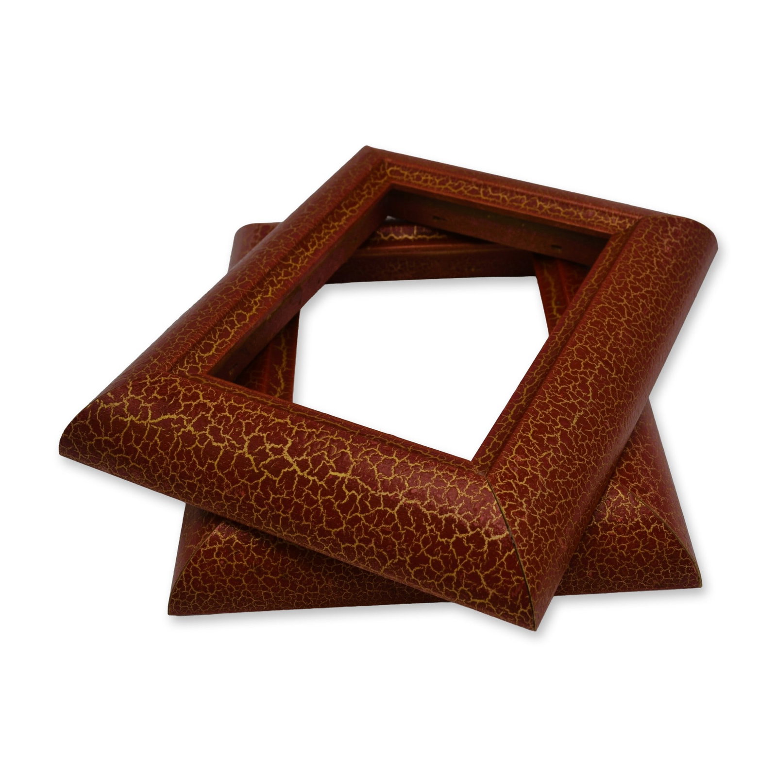 2Pc Red W/Gold Crackle Picture Frames, 8" x 10," Overall, 5" x 7" Insert, 2005 (1 of 4)