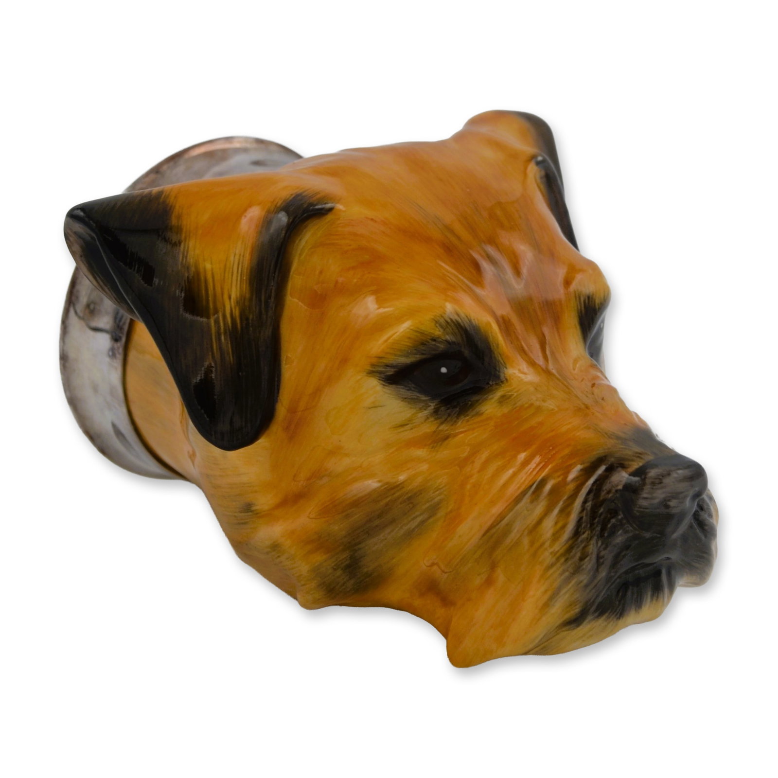 Royale Stratford Porcelain Border Terrier Stirrup Cup, 1995: Fine Bone China, hand created and hand painted by the Artists of Royale Stratford in Staffordshire, England. Characterized by rich colours, exquisite detail and their hand made quality, each of these 