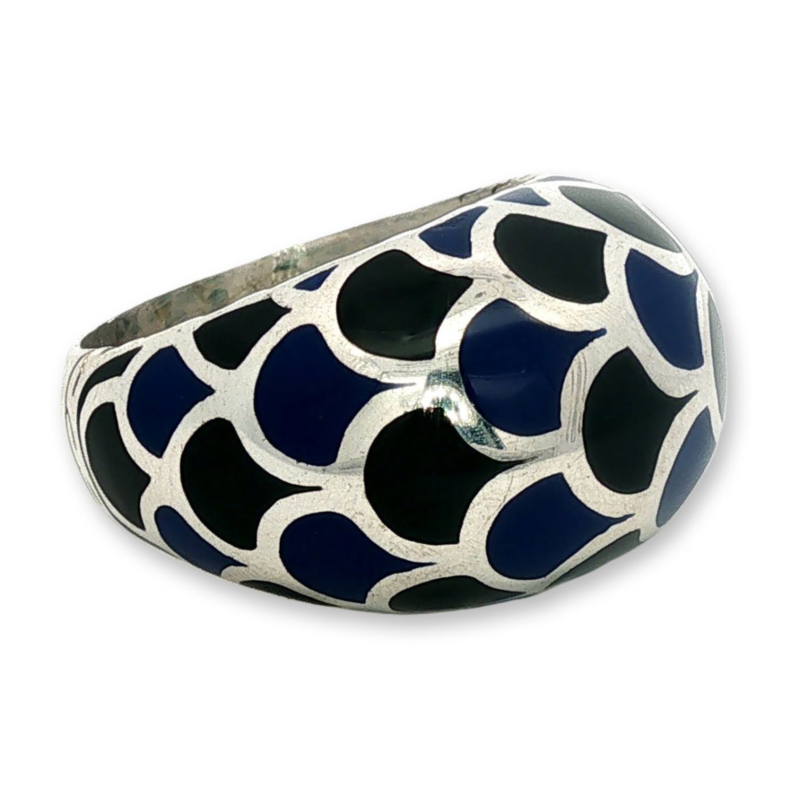 John Hardy Legends Naga Sterling Silver and Blue and Black Enamel Dome Ring (1 of 5)