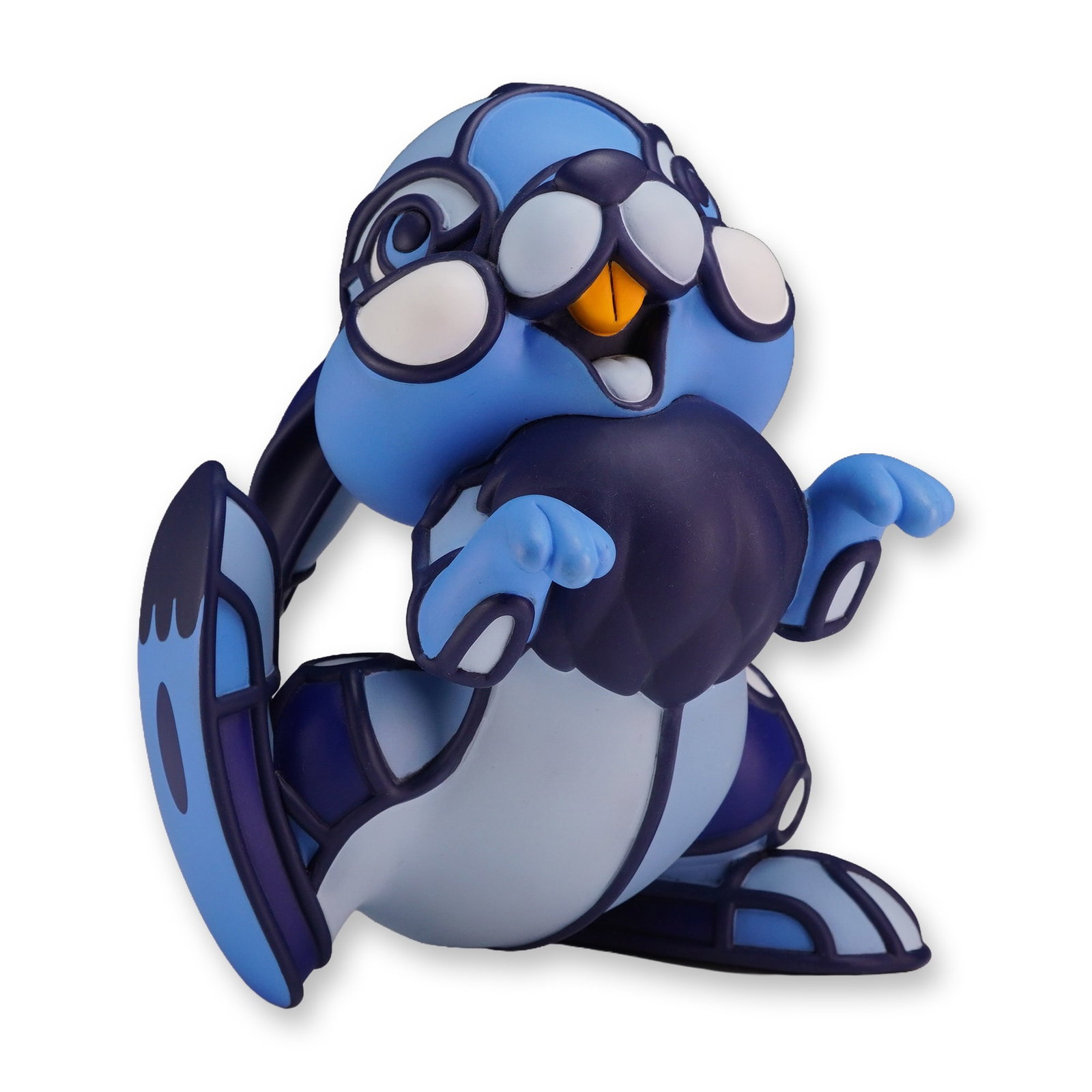 Disney x David Flores x Kidrobot Vinyl Figurine, Thumper: The figure is designed in the artist's signature stained-glass style, featuring segmented panels in various shades of blue defined by thick, dark blue outlines. The rabbit figure is depicted in an upr