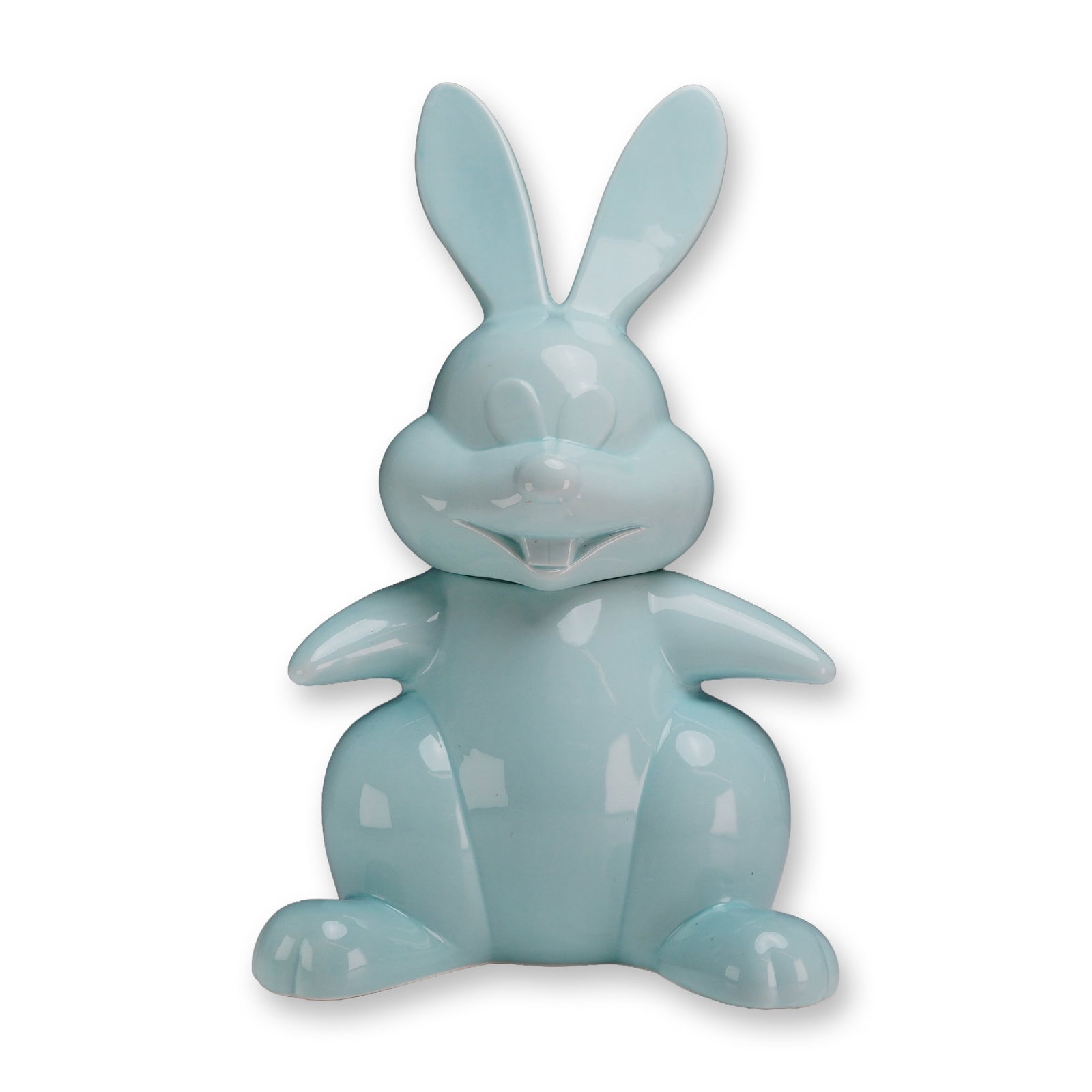 Momoyo Torimitsu for Cerealart Ceramic Rabbit Cookie Jar: Momoyo Torimitsu (Japanese, b. 1967) for Cerealart, 2003. "Somehow I Don't Feel Comfortable" series cookie jar in glazed ceramic with a monochrome pale blue high-gloss finish. The two-part constructio