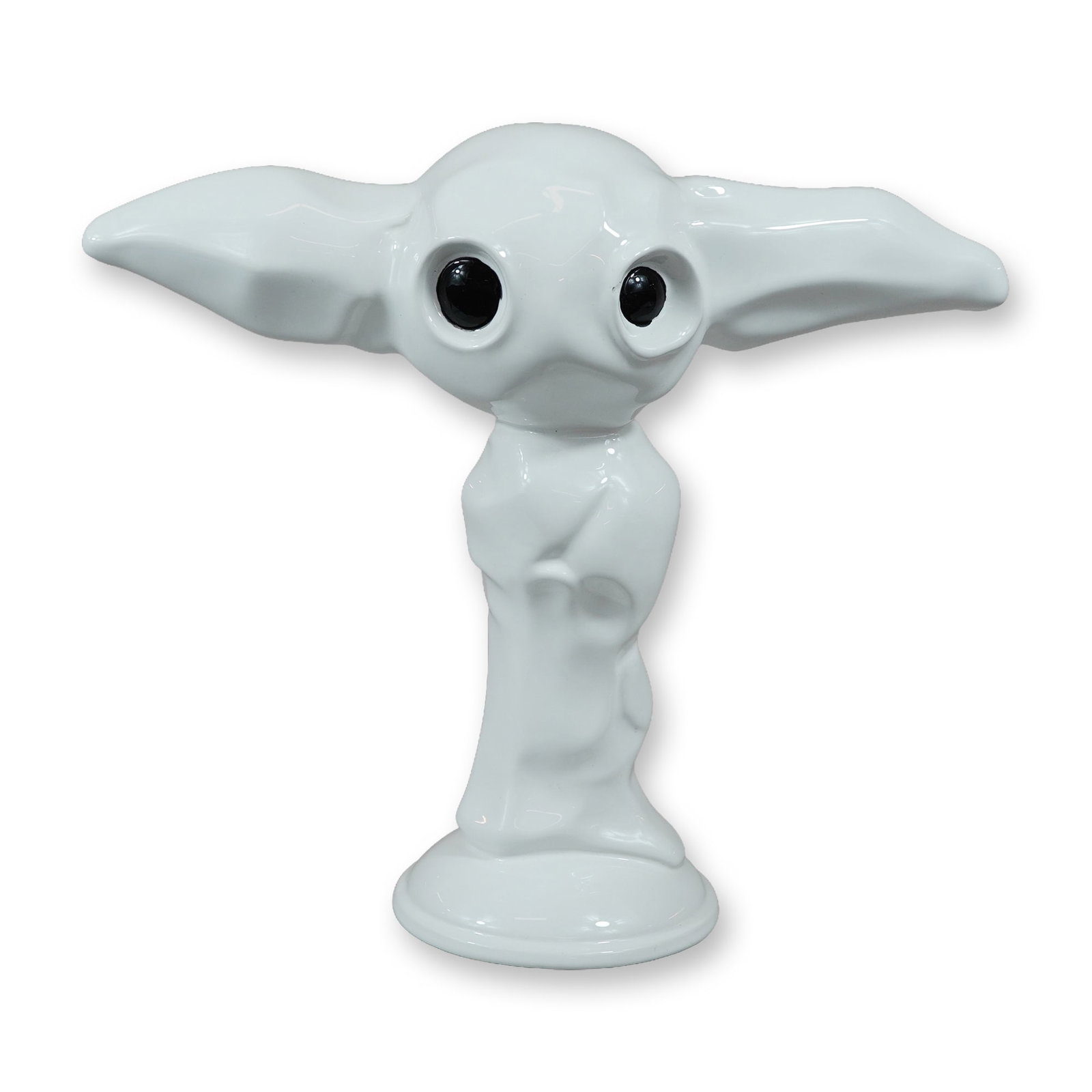 Blue Julian Bosa by Giovanni Motta Italian Ceramic Figurine: Momonster Blue Julian figurine in high-gloss white glazed ceramic, featuring a stylized humanoid character with large ears and inset black eyes. The figure is depicted in a minimal draped form standin