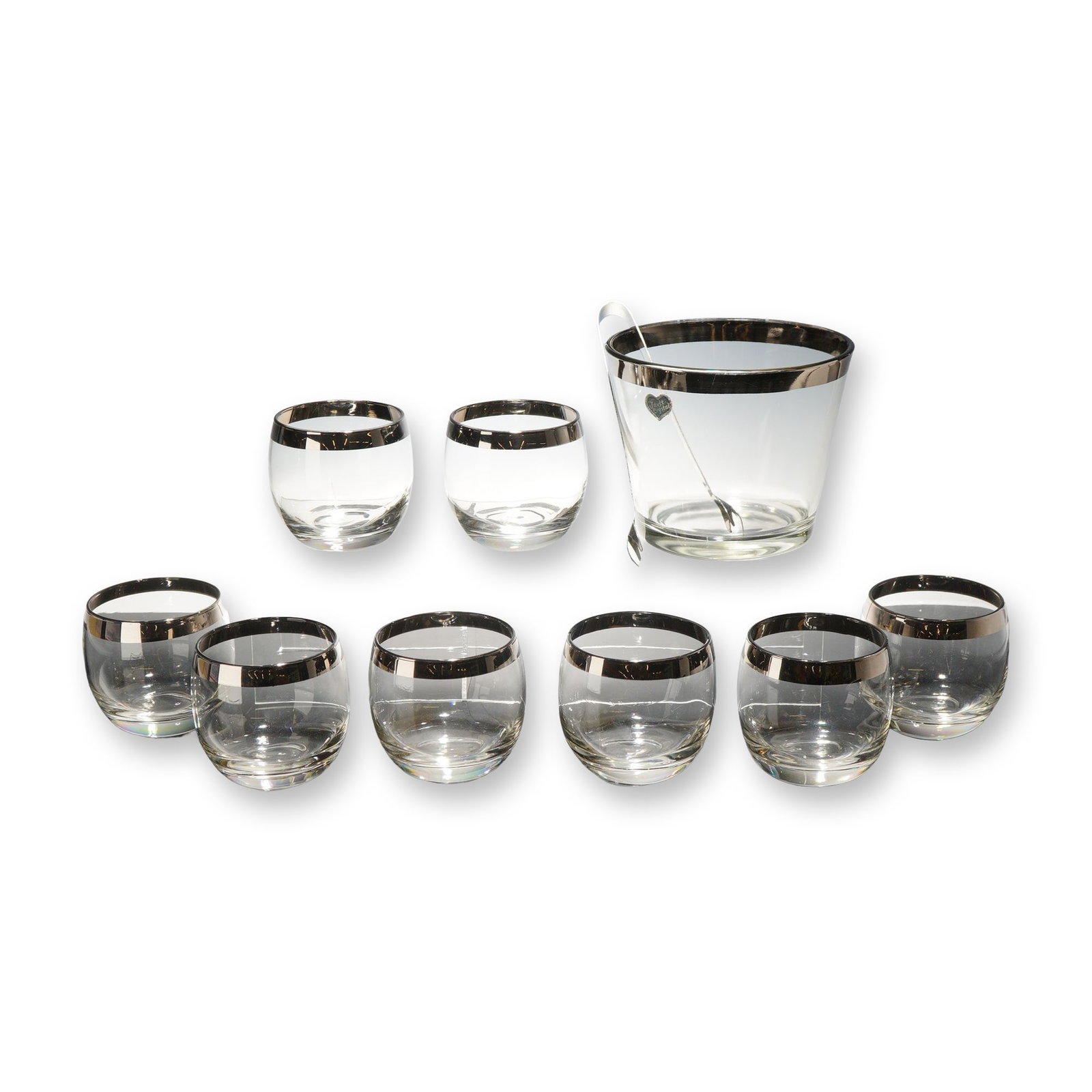 9pc Javit Crystal Mid-Century Modern Silver-Banded Cocktail Set (1 of 4)