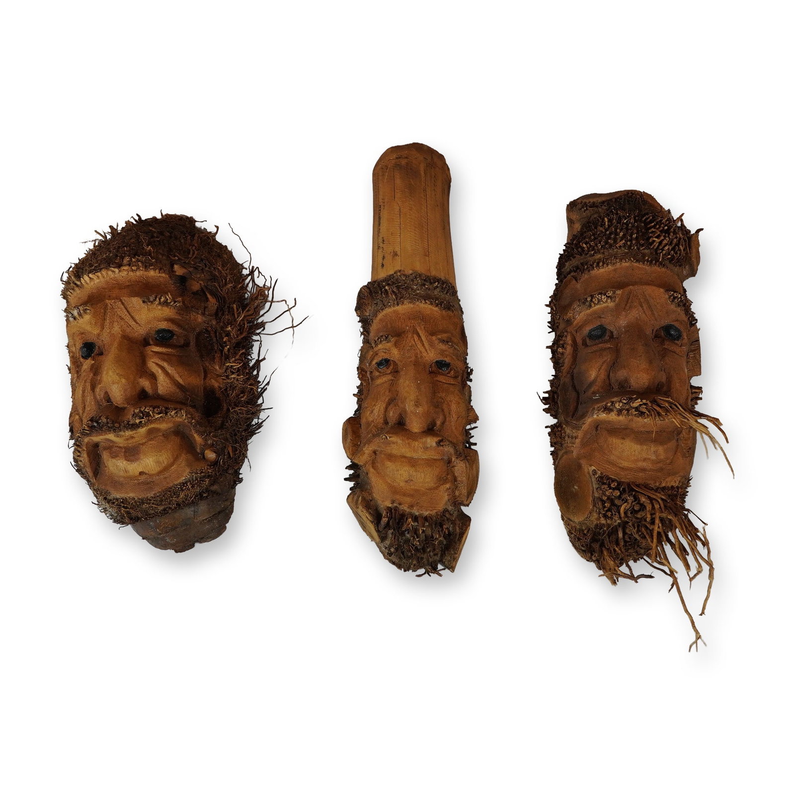 Trio of Chinese Carved Bamboo Root Bearded Faces (1 of 4)