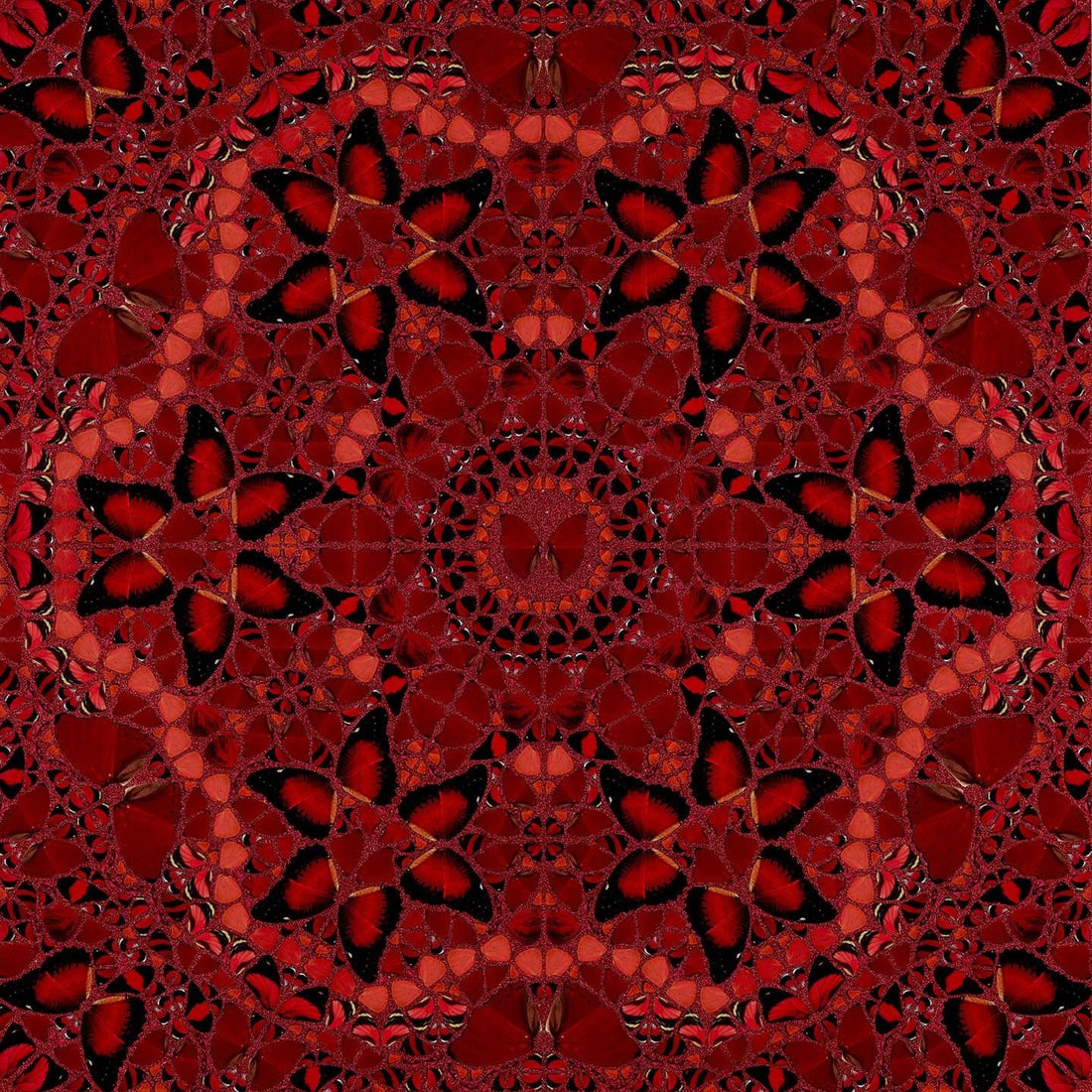 Damien Hirst (English 1965) Laminated Giclee print on aluminum composite, screen printed with: Laminated Giclee print on aluminum composite, screen printed with glitter titled The Empresses Wu Zetian H10-1 Signed and numbered 998/2853 on the label on the verso of the piece Sight size 39.37" x 3