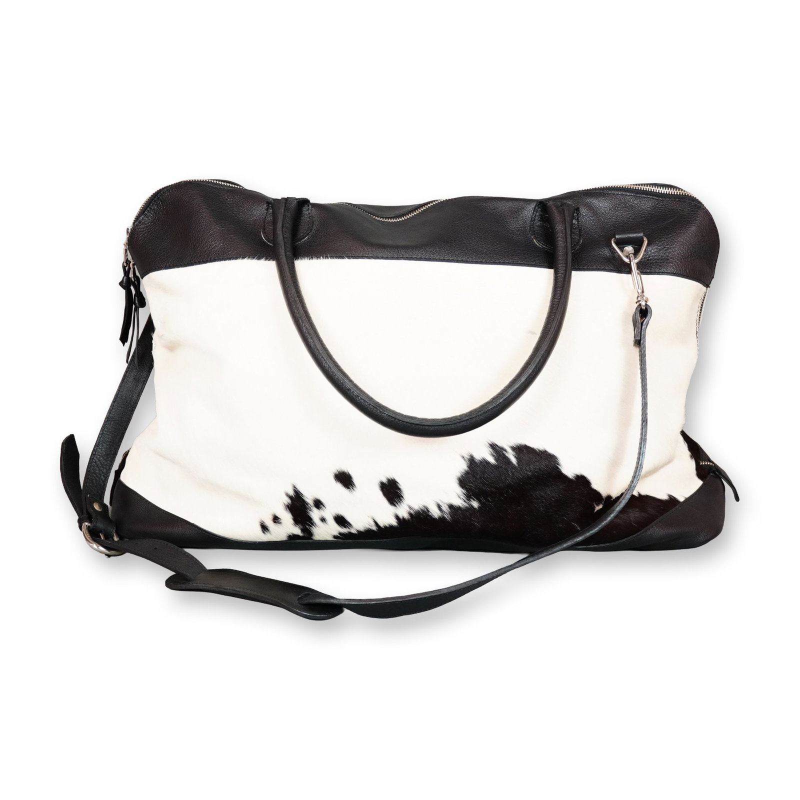 Large Zippered Cowhide and Leather Weekender Bag (1 of 5)