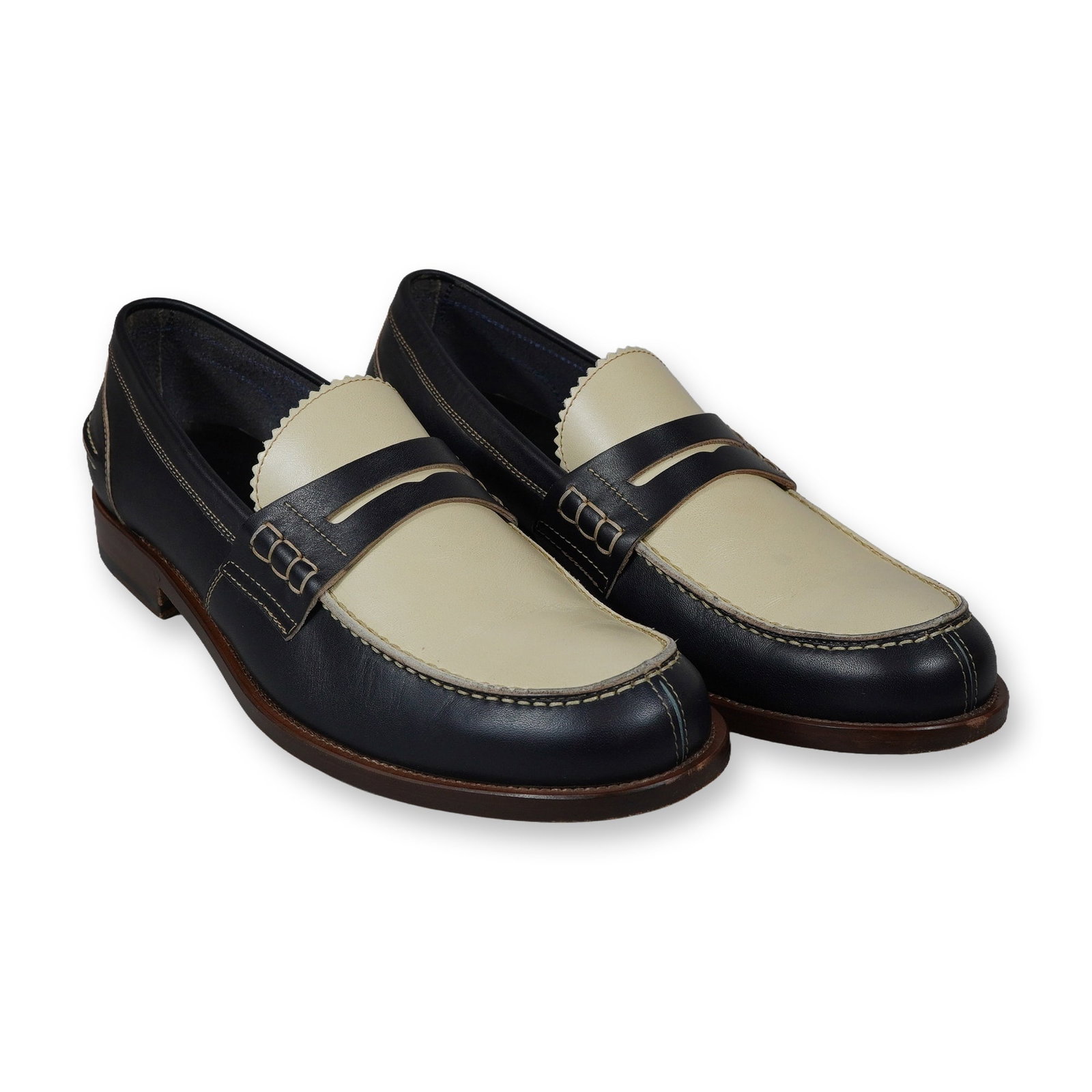 Canali Men's Vintage Navy and Cream Leather Loafers (1 of 7)