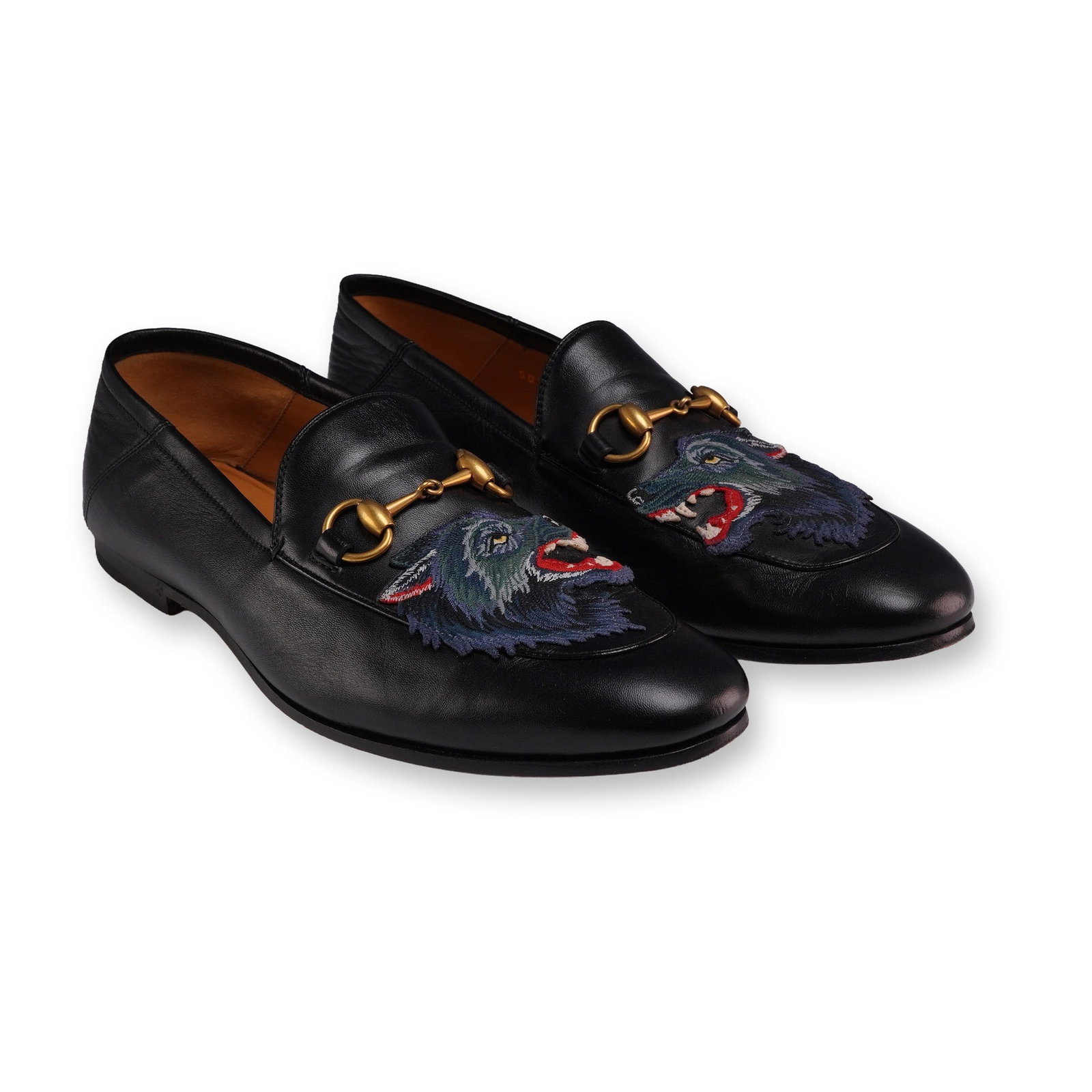 Gucci Lambskin Wolf Embroidered Brixton Loafers (1 of 5)