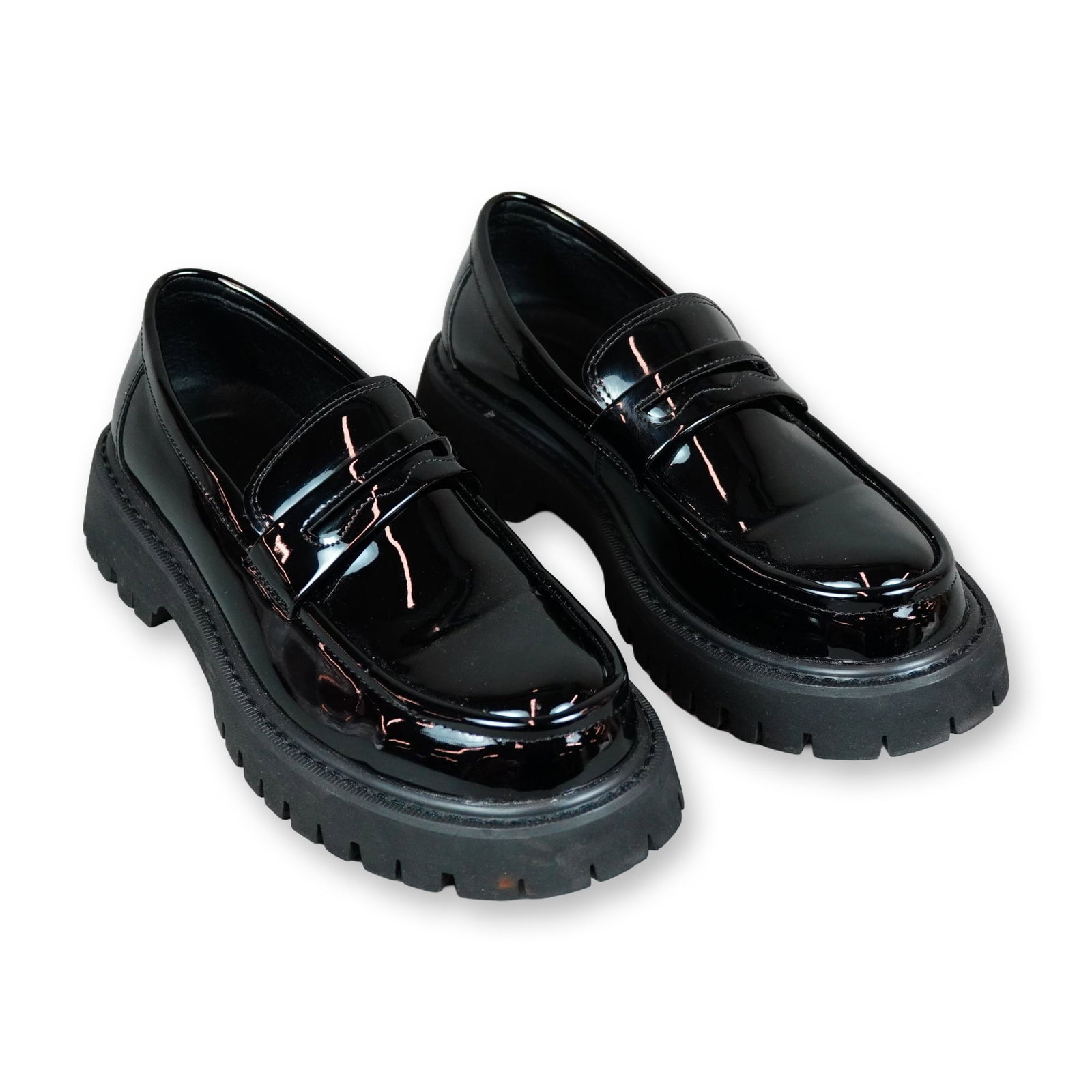 Pair of Black Patent Leather Chunky Penny Loafers (1 of 4)