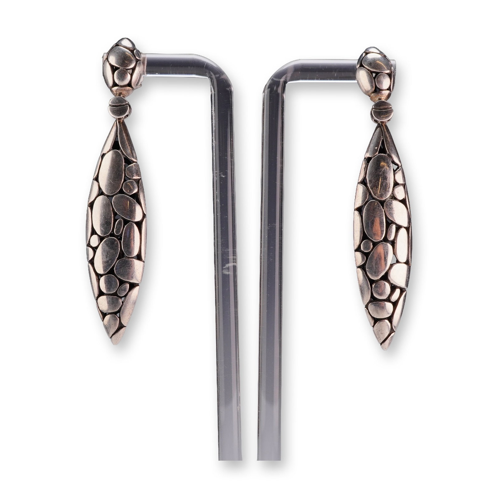 Pair of John Hardy Sterling Silver Kali Pebble Marquise Drop Earrings (1 of 3)