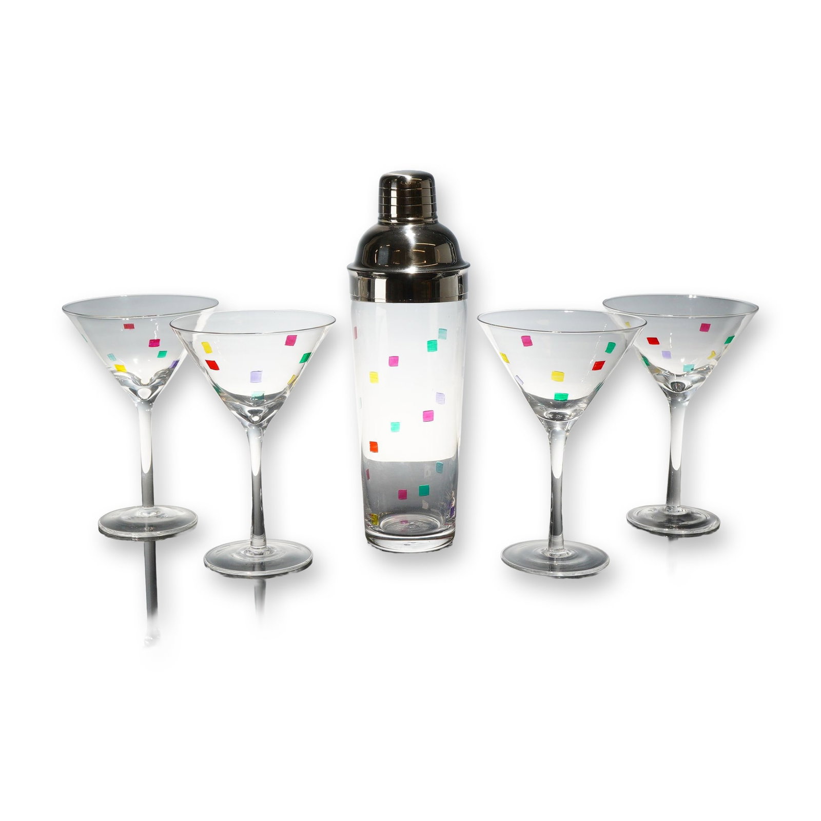 5pc Confetti Pattern Glass Shaker and Martini Glasses Set (1 of 3)