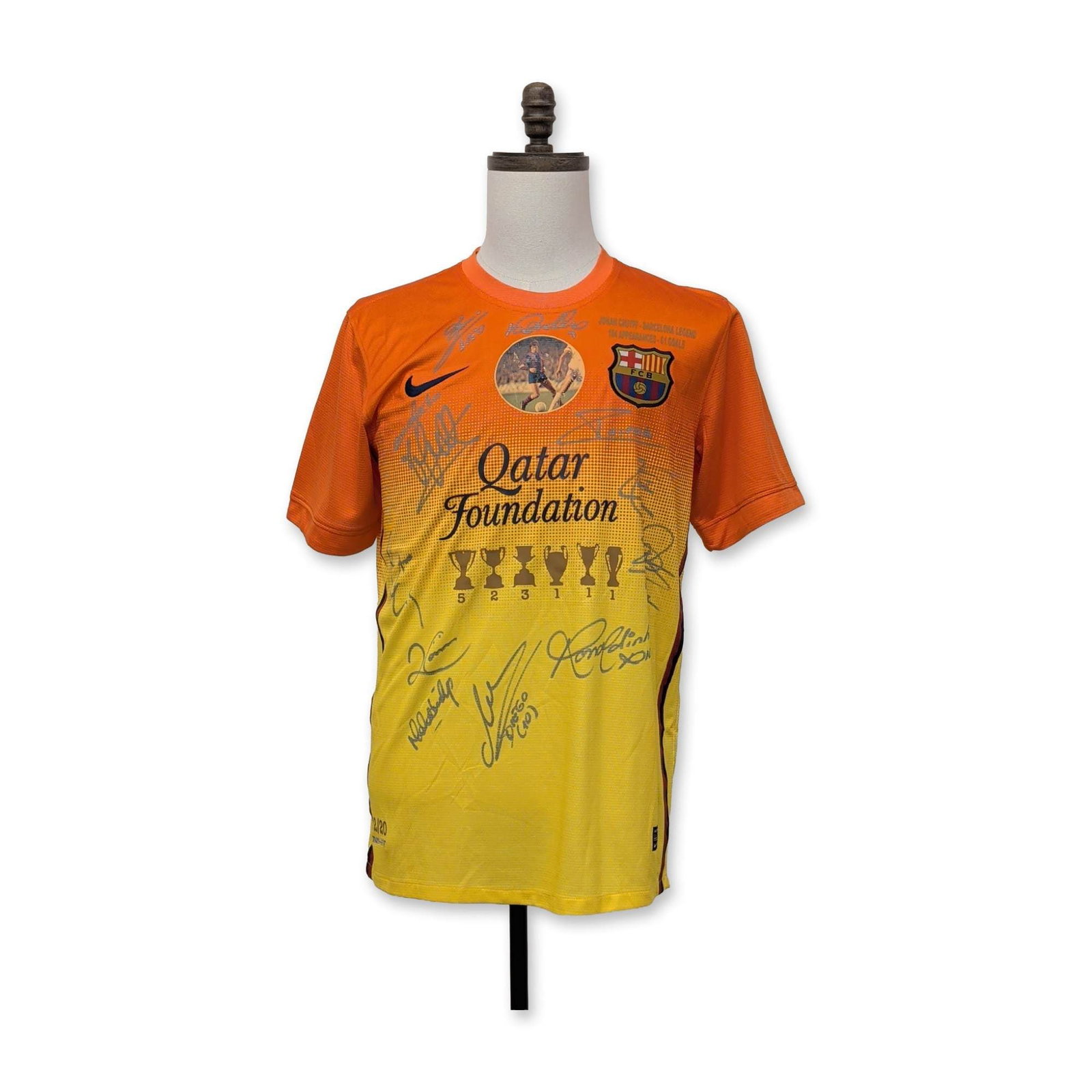 Multi-Signed FC Barcelona Away Soccer Jersey Maradona, Messi, Ronaldhino (1 of 5)