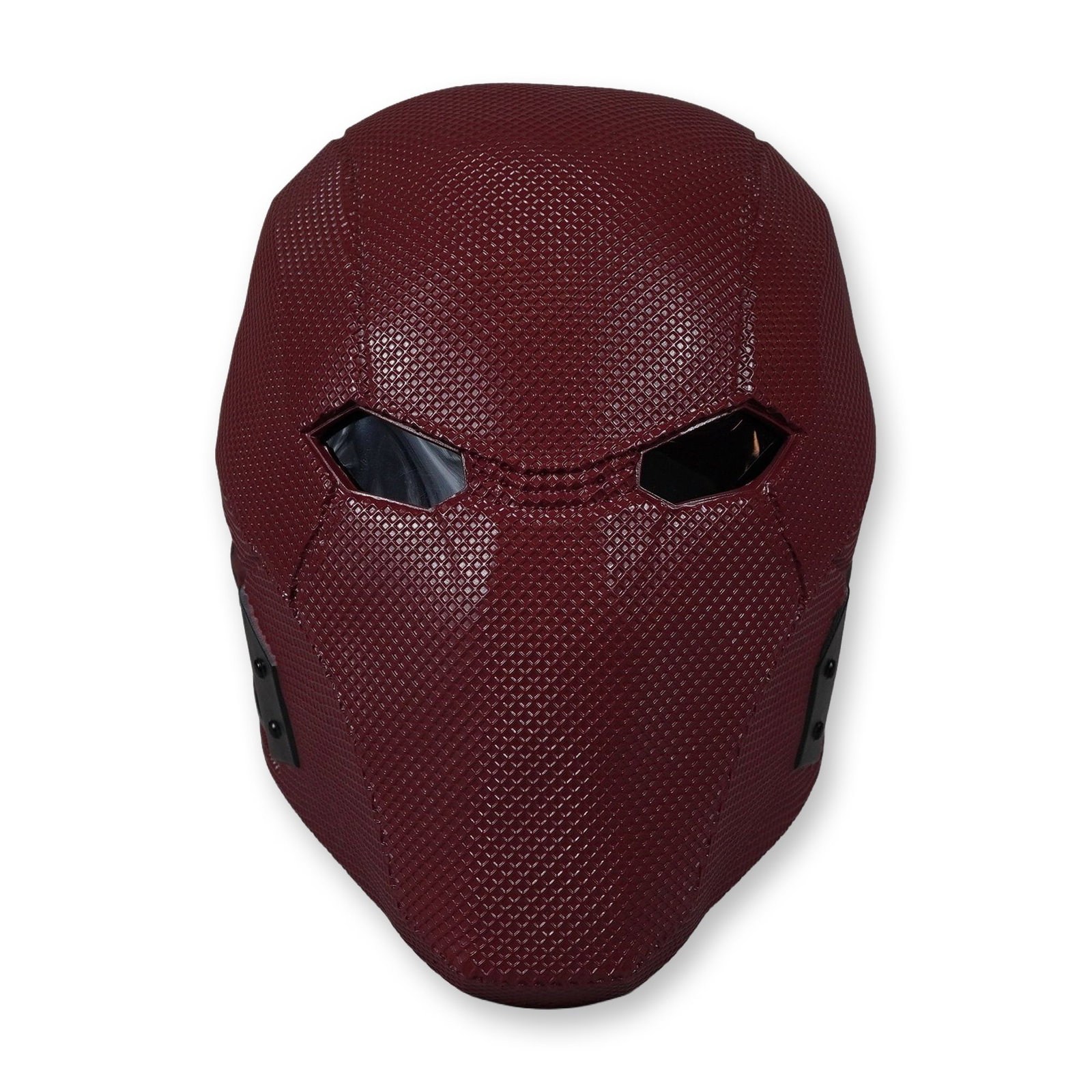 Xcoser Injustice 2 Red Hood Helmet: This lot features a full-head collectible cosplay prop helmet manufactured by Xcoser, based on the Red Hood (Jason Todd) character design from the DC Comics video game Injustice 2. The helmet is produ