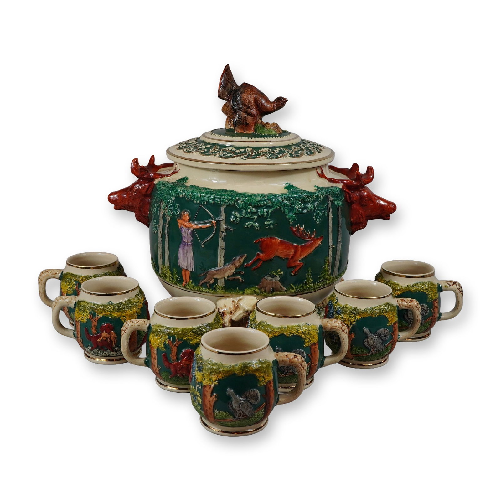 8pc Wick-Werke German Majolica Style Tureen and Mugs (1 of 4)