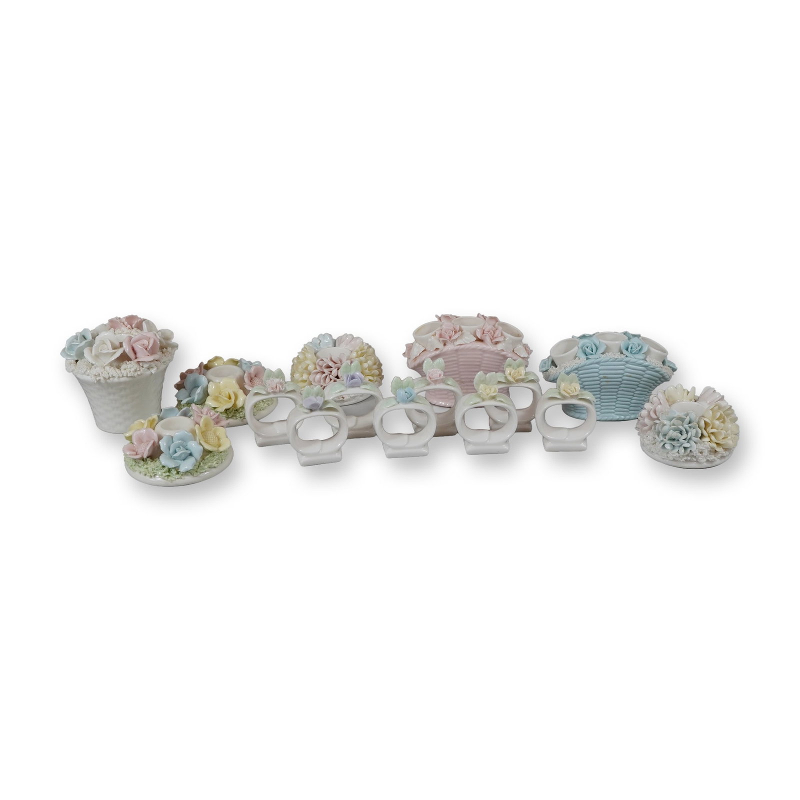 15-Piece Collection of Porcelain Floral Napkin Rings and Candle Holders (1 of 5)