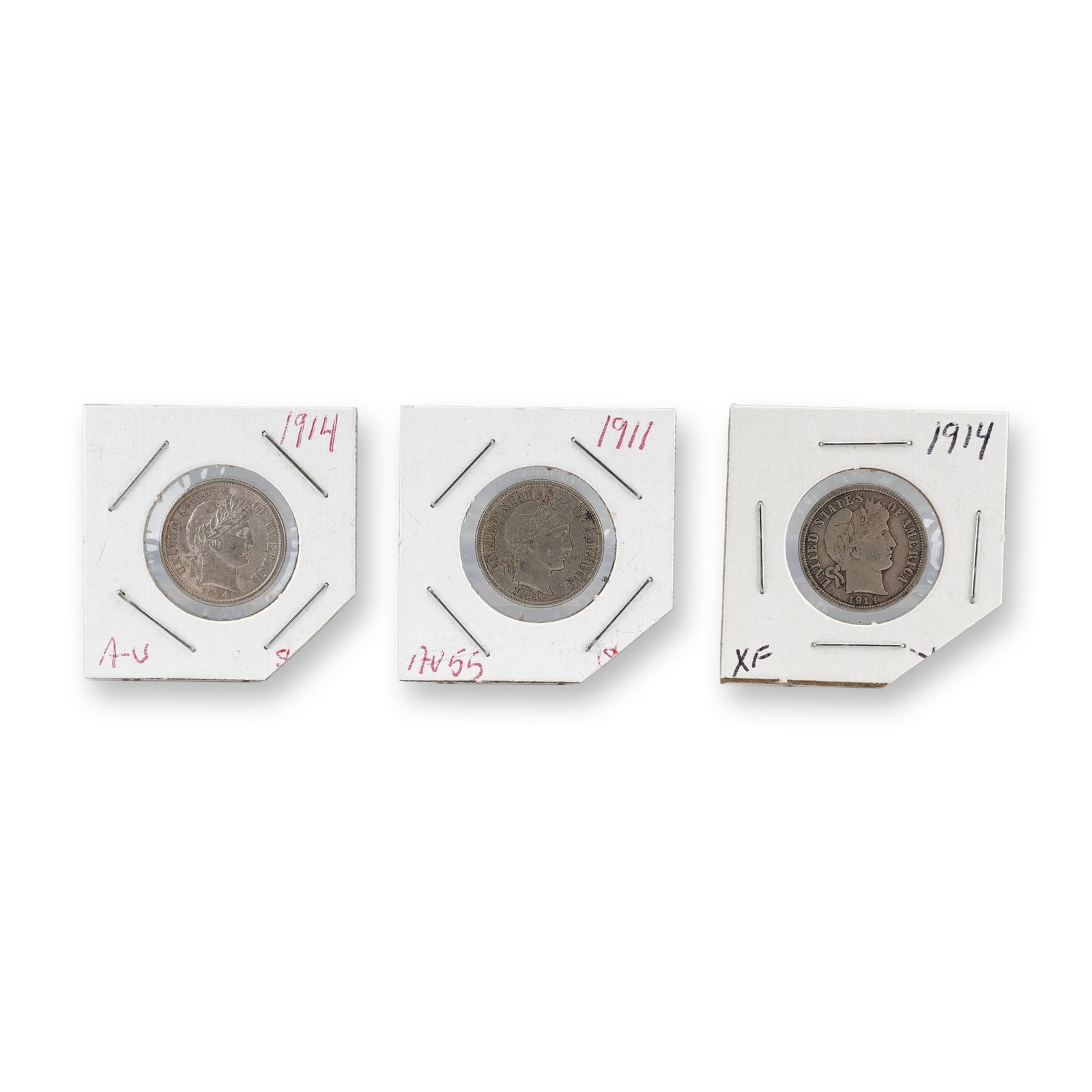 3pc US 1911 & 1914 Barber Dimes (1 of 4)