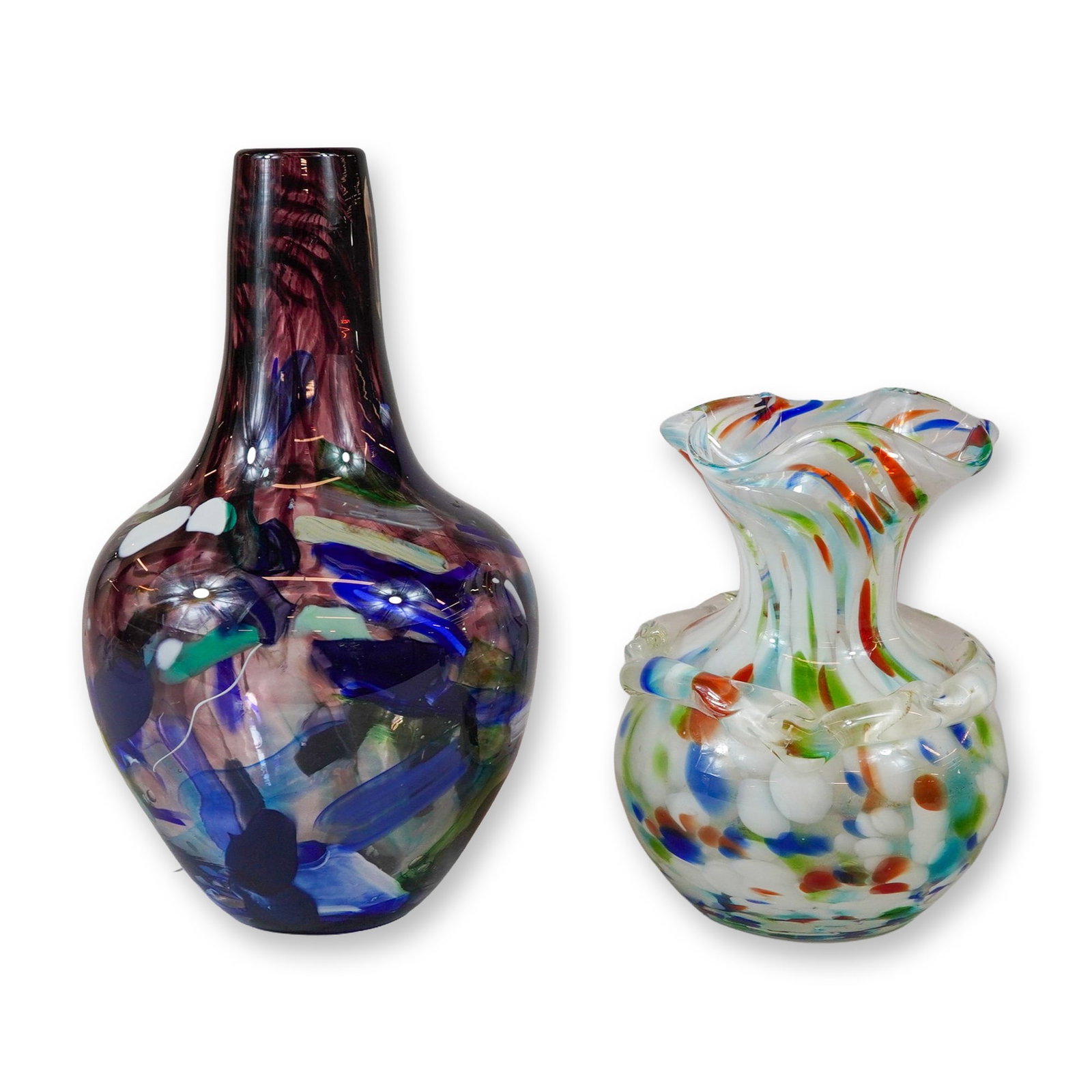 2pc Colorful Art Glass Vases with Splatter Decoration (1 of 3)