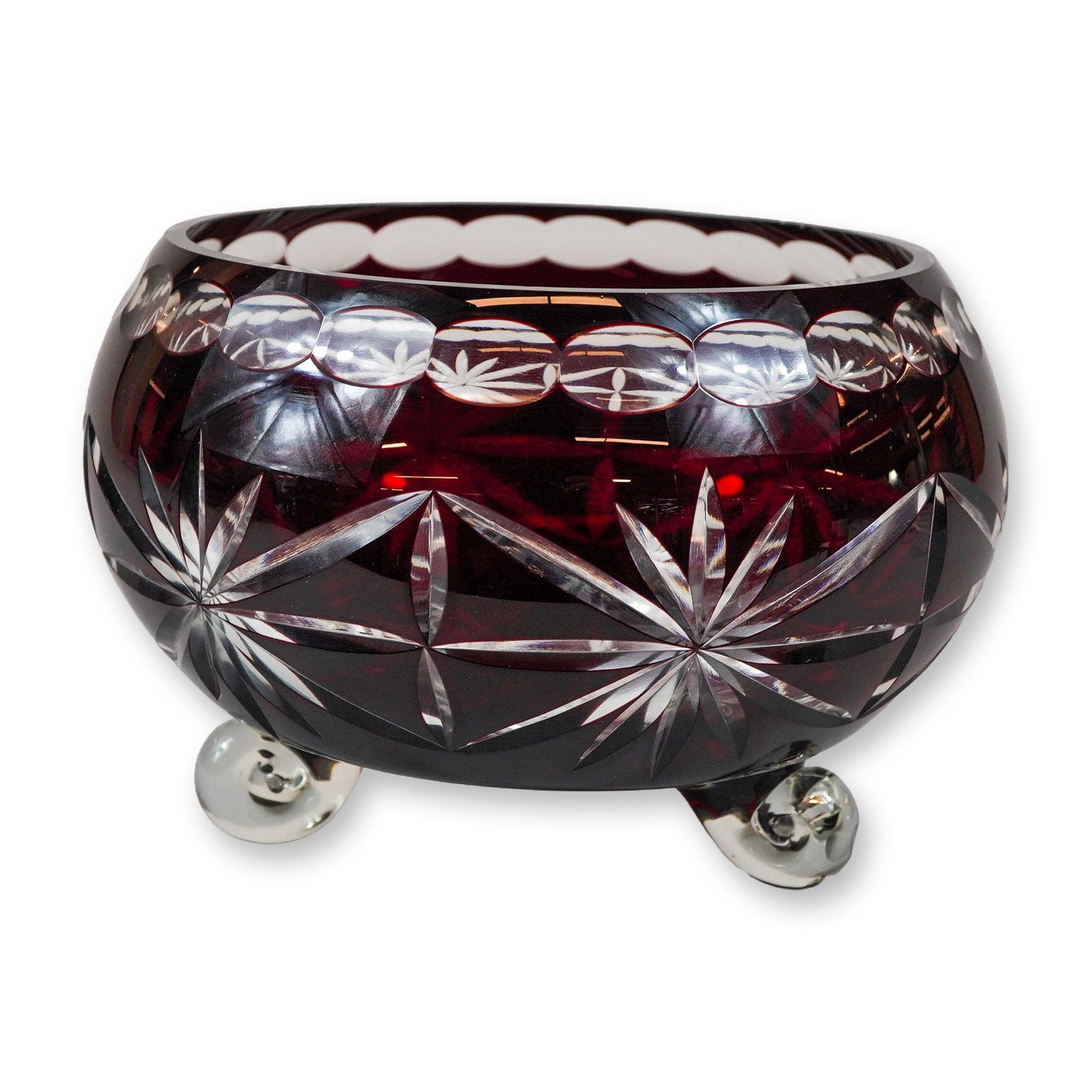 Bohemian Style Ruby Cut to Clear Crystal Footed Bowl (1 of 3)