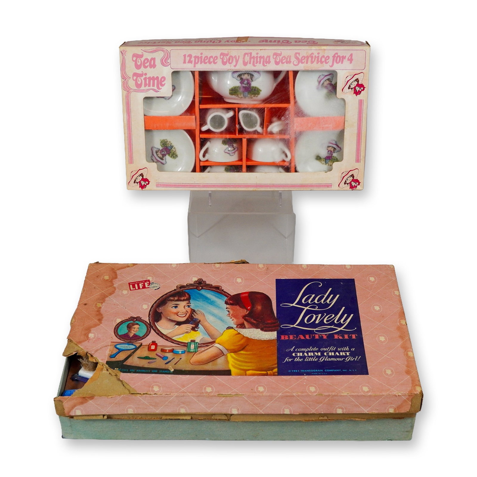 2pc Vintage Toy Sets Including 1951 Transogram Lady Lovely Beauty Kit and a 12-Piece Toy China Tea (1 of 3)