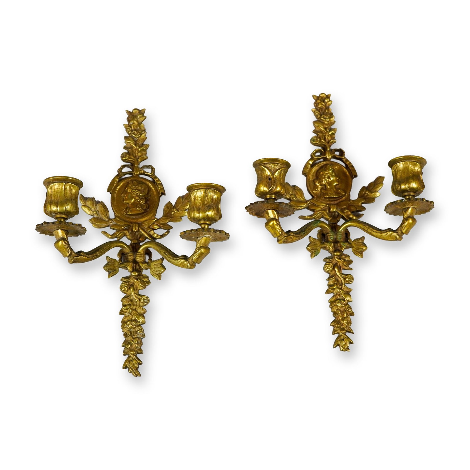 2pc Brass Neoclassical Louis XVI Style Two-Arm Wall Sconces (1 of 4)