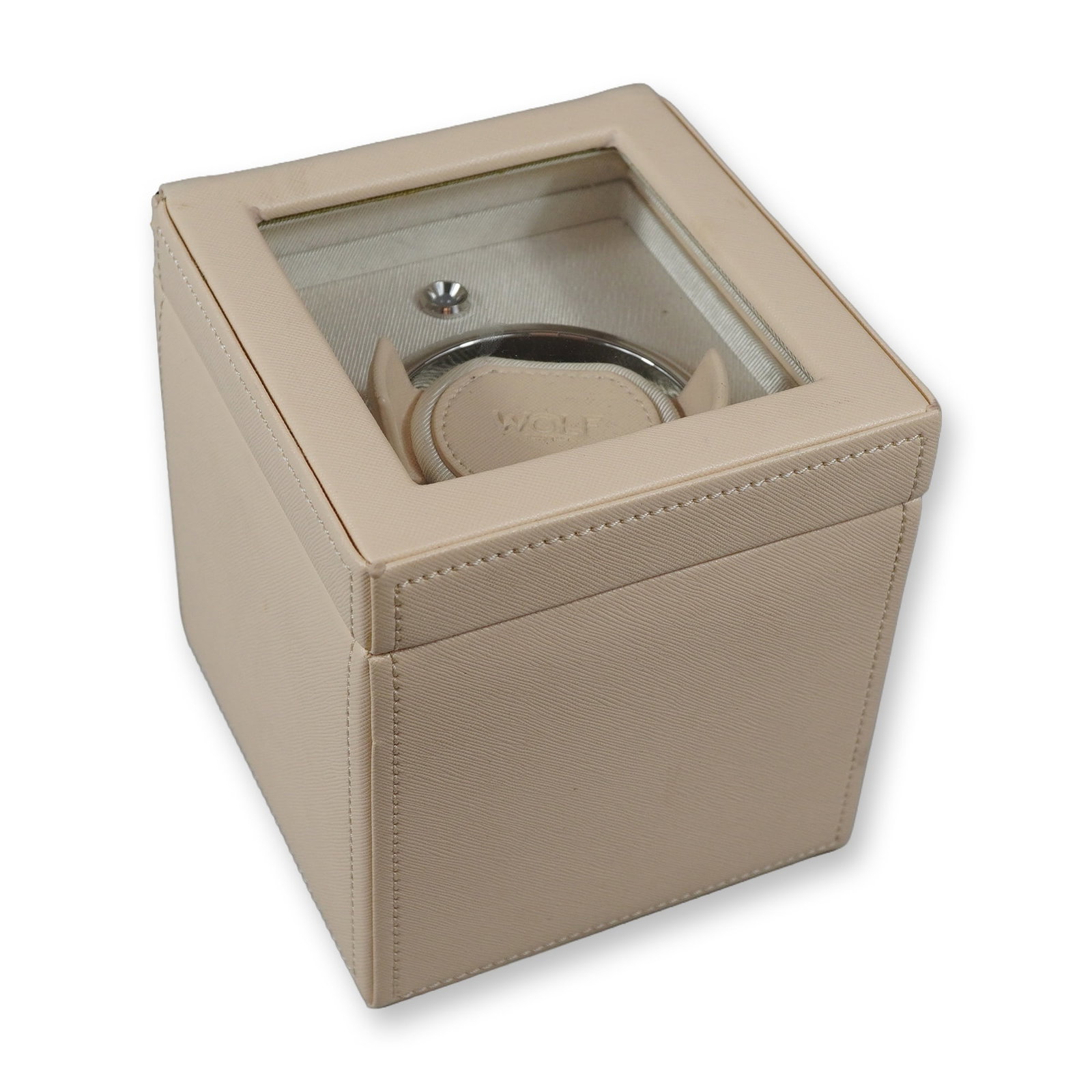 WOLF Cub Single Watch Winder in Cream Saffiano Vegan Leather (1 of 4)