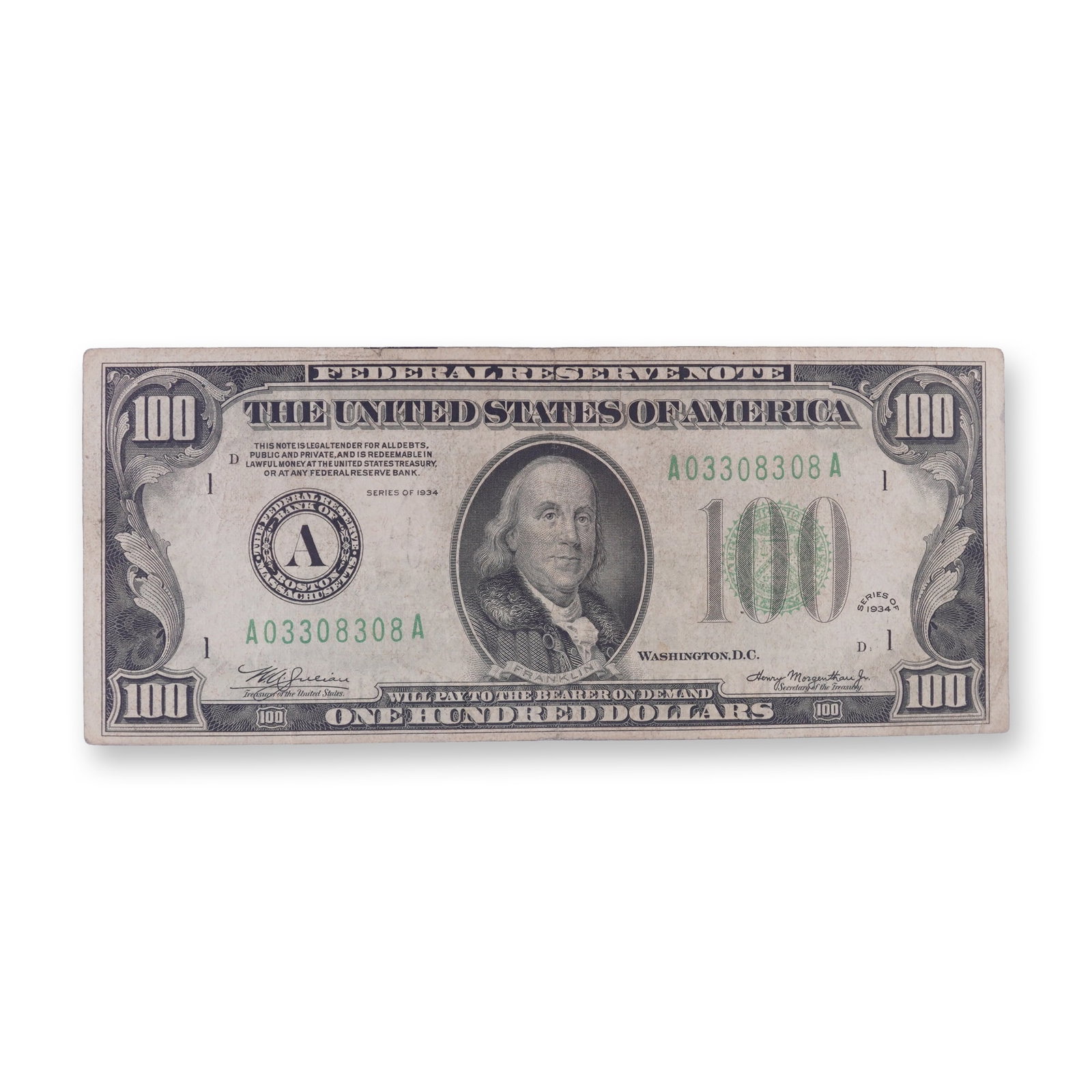1934 U.S. Federal Reserve One Hundred Dollars Note (1 of 5)