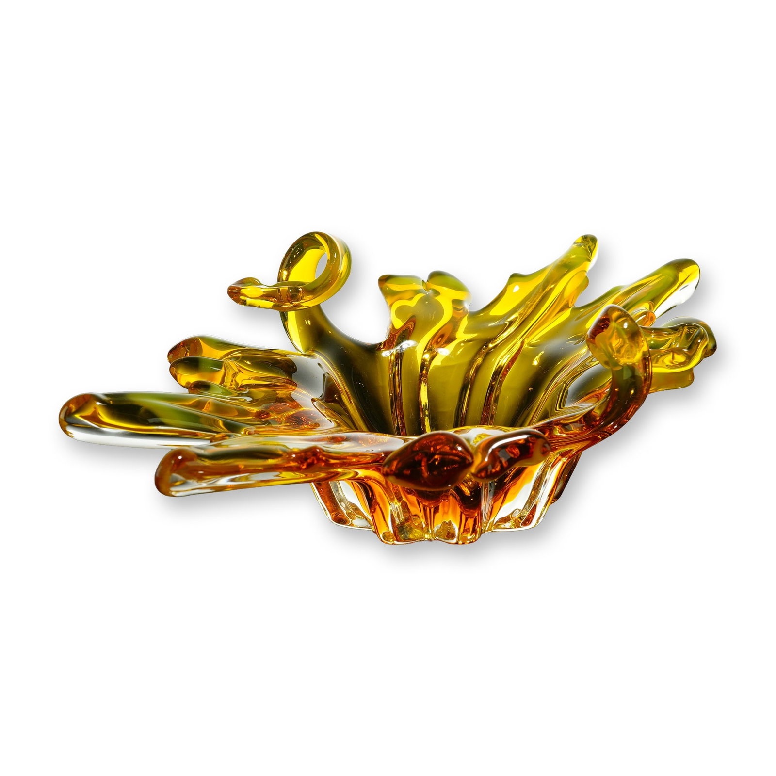Mid-Century Amber Art Glass Splash Bowl (1 of 3)