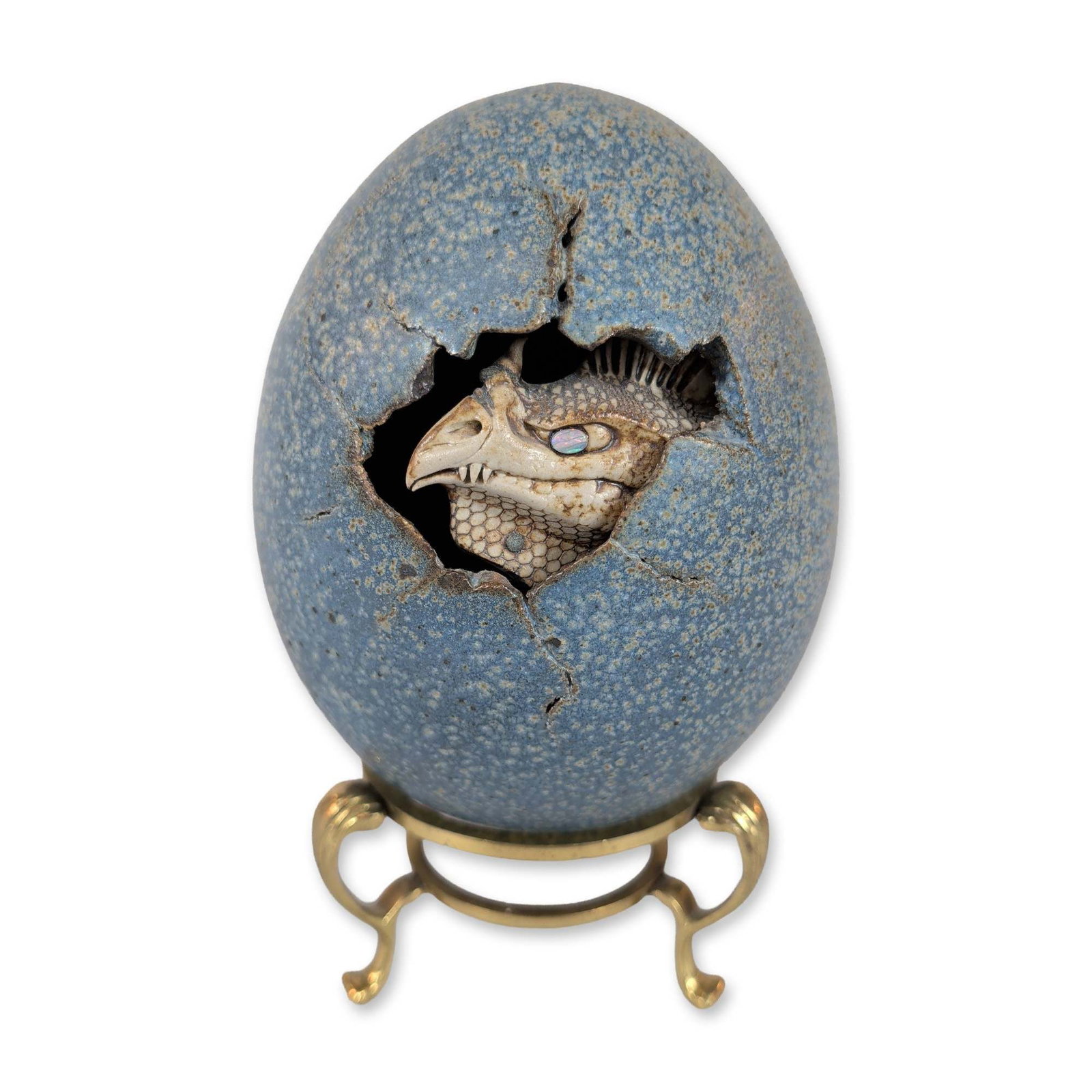 Dennis Thompson Ceramic Hatching Dragon Egg Sculpture on Brass Stand (1 of 3)