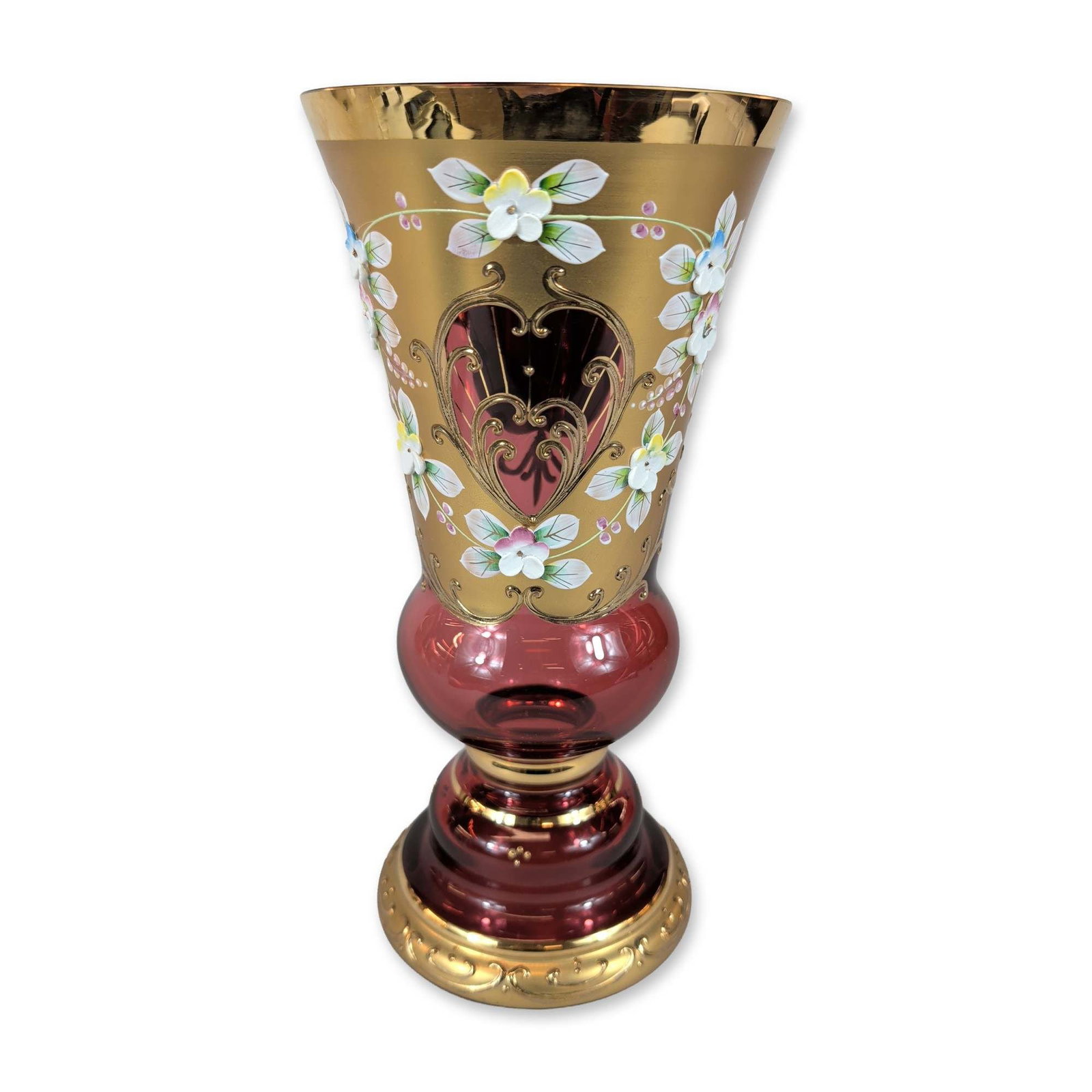 Bohemian Ruby Red High Enamel Glass Vase (1 of 4)