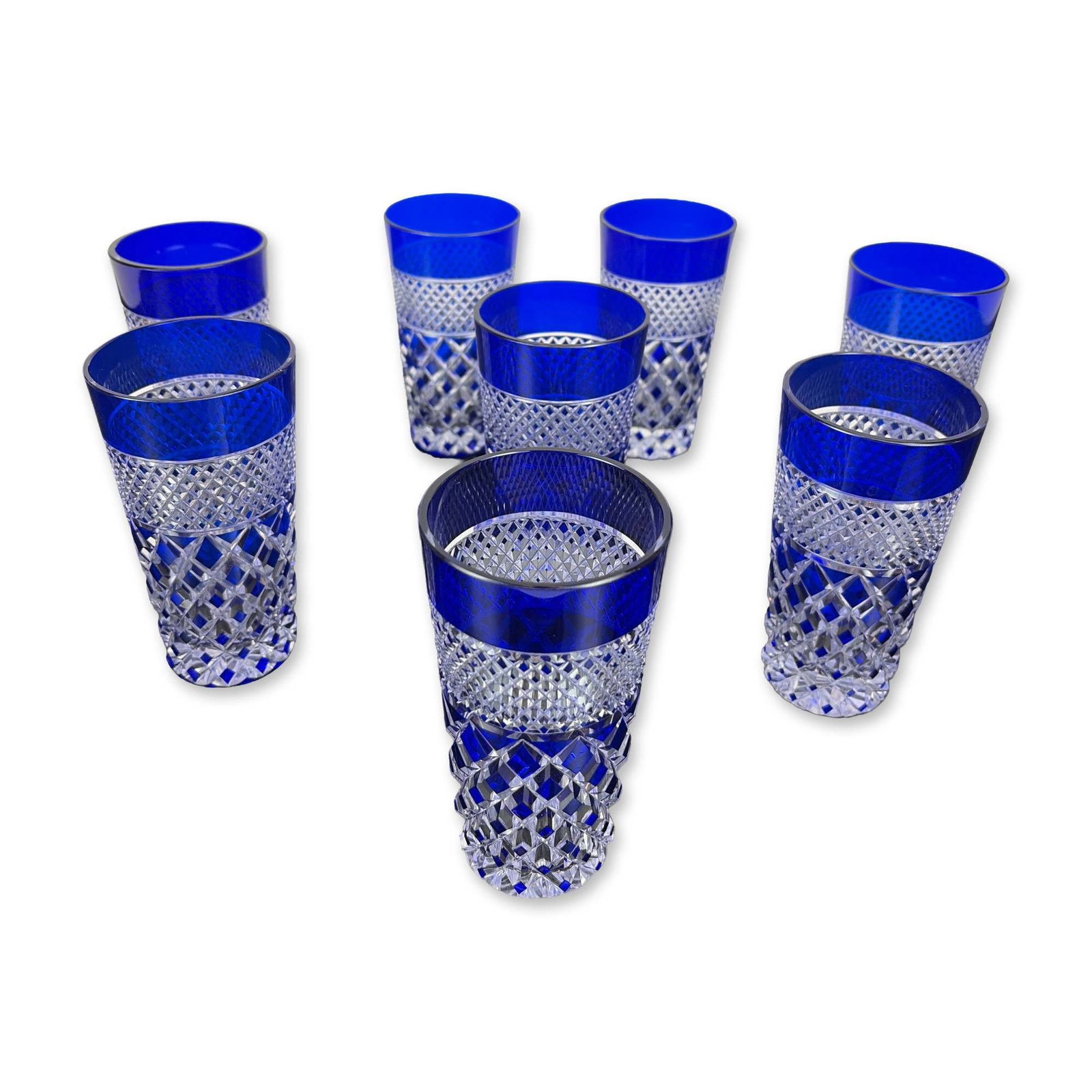 Set of Eight Cobalt Cased Cut to Clear Crystal Highball Tumblers (1 of 2)