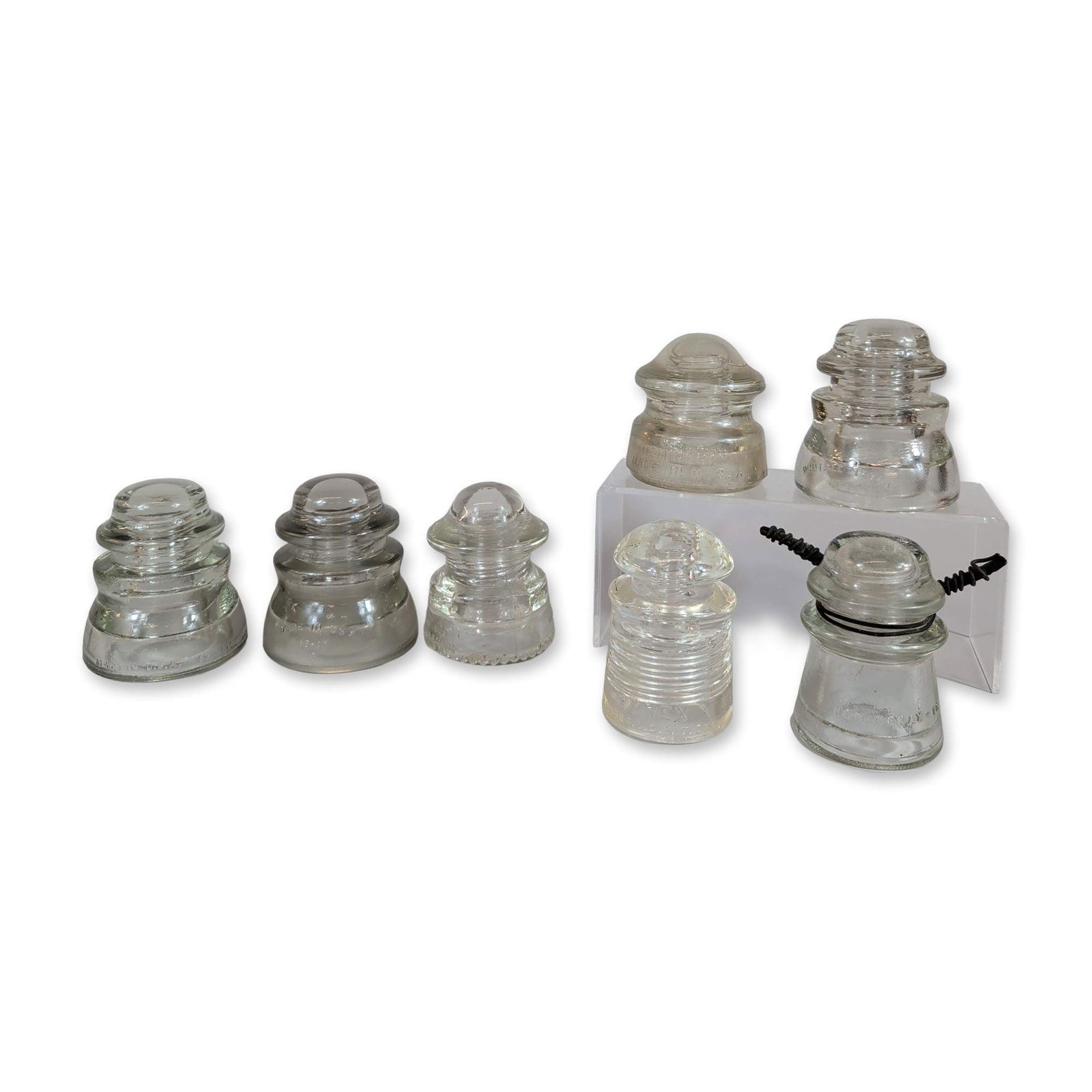 7pc Assortment of Hemingray Pyrex and Whitall Tatum Glass Insulators (1 of 6)