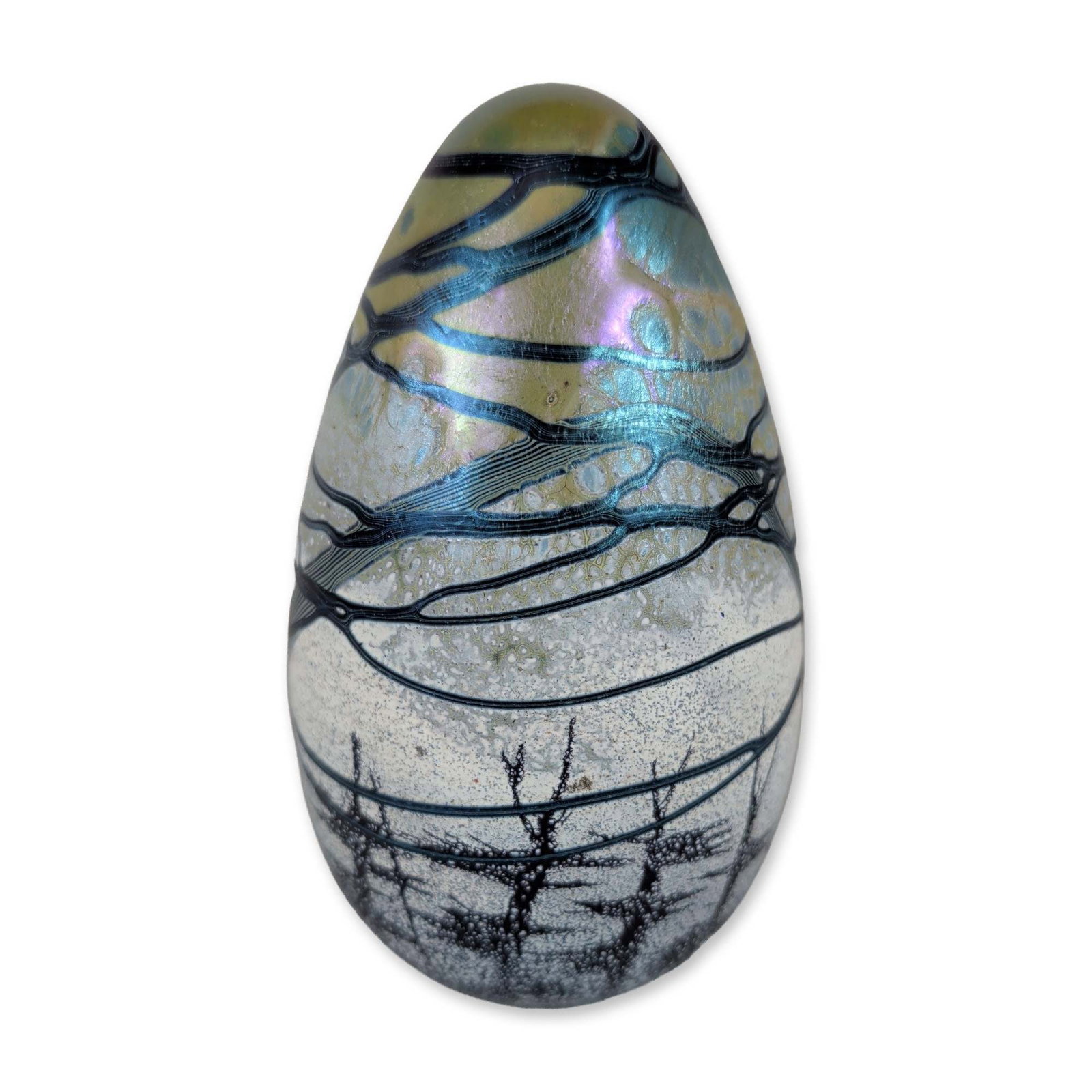 Richard Satava Iridescent Art Glass Egg Paperweight, Signed (1 of 3)