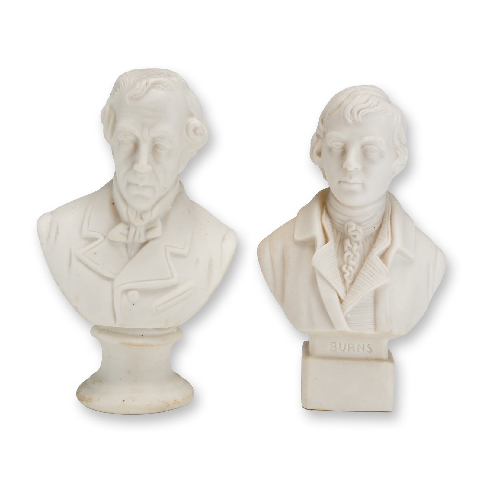 Pair of Parian Porcelain Portrait Busts of Benjamin Disraeli and Robert Burns (1 of 4)