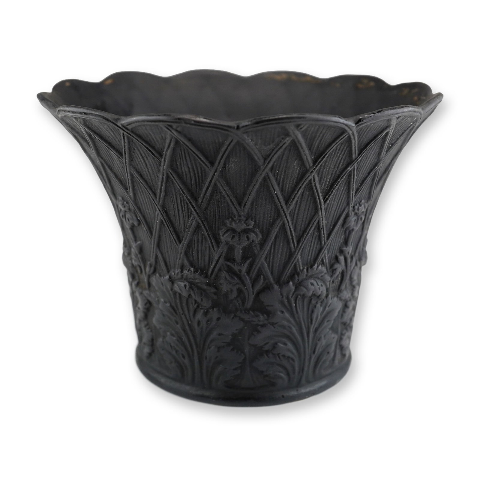 Wedgwood Black Basalt Relief-Molded Flower Pot (1 of 3)