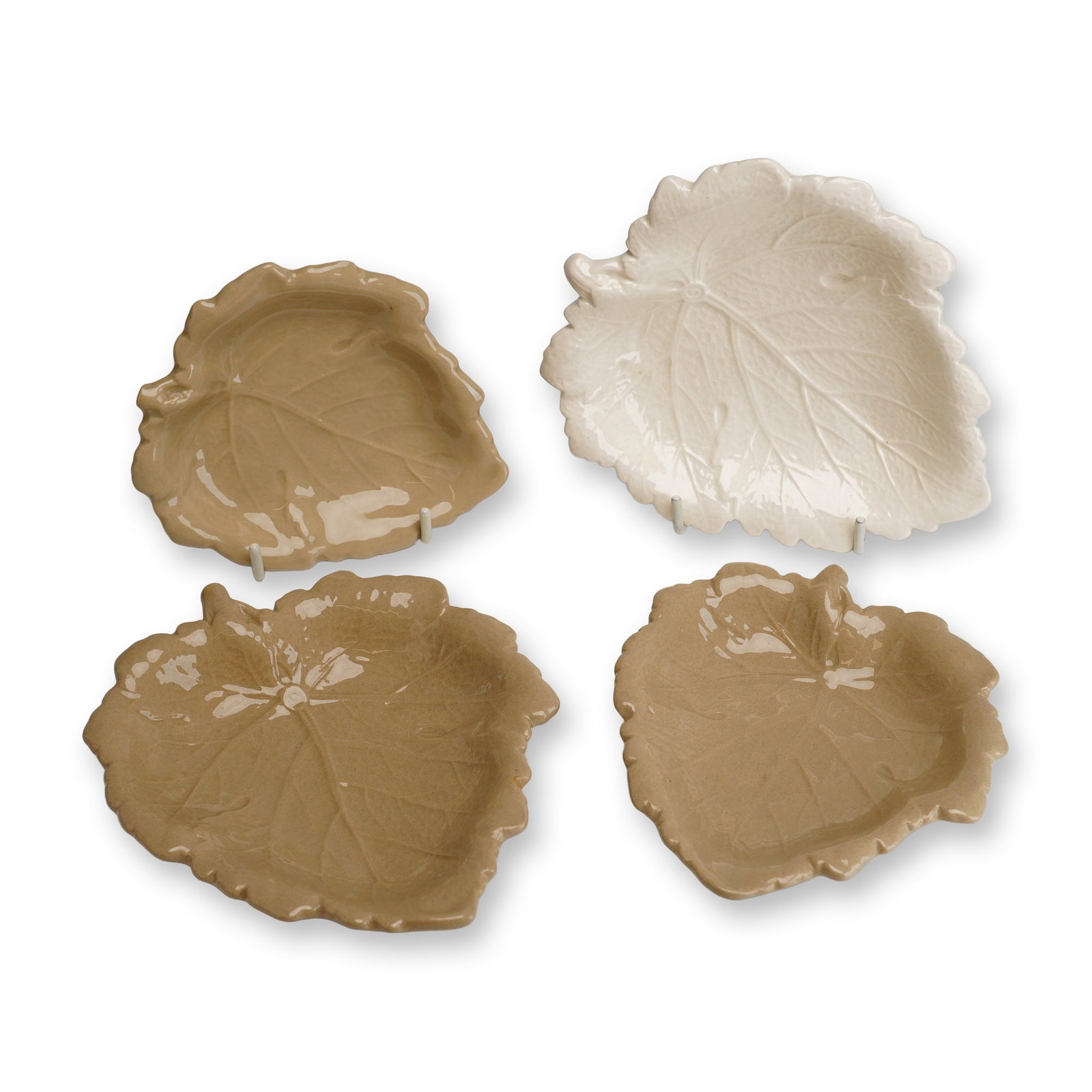 A Set of 4 Wedgwood Ceramic Leaf Dishes in Cream and Greenish Beige Colors (1 of 3)