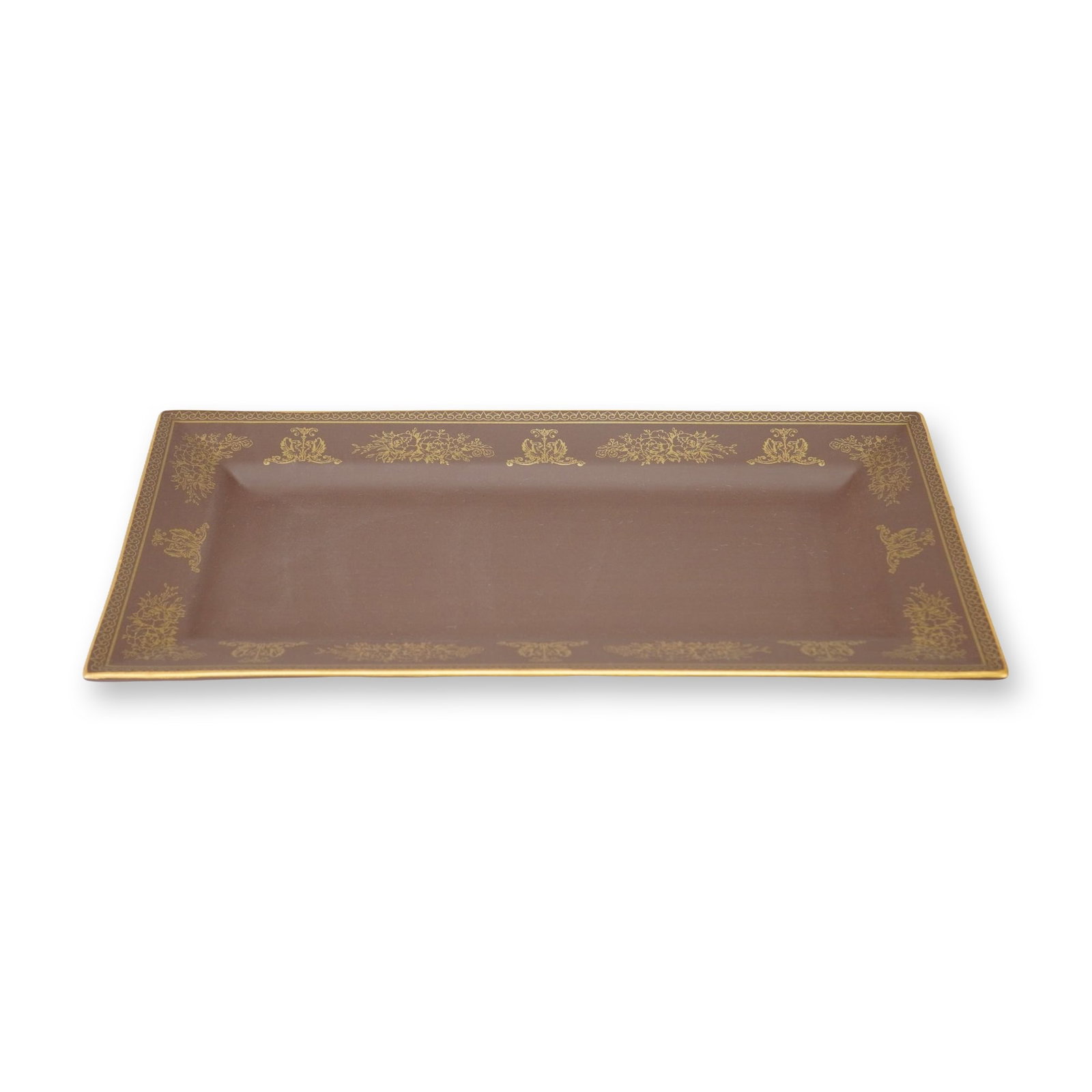 Wedgwood Brown Stoneware Gold Lace Rectangular Tray from the Ellis Rubin Collection (1 of 3)