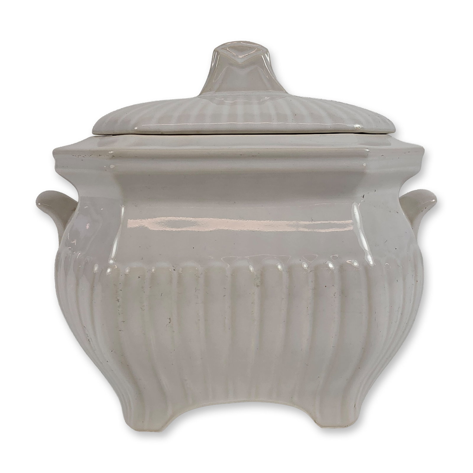 McCoy Ceramic White Ribbed Pottery Lidded Jar (1 of 4)