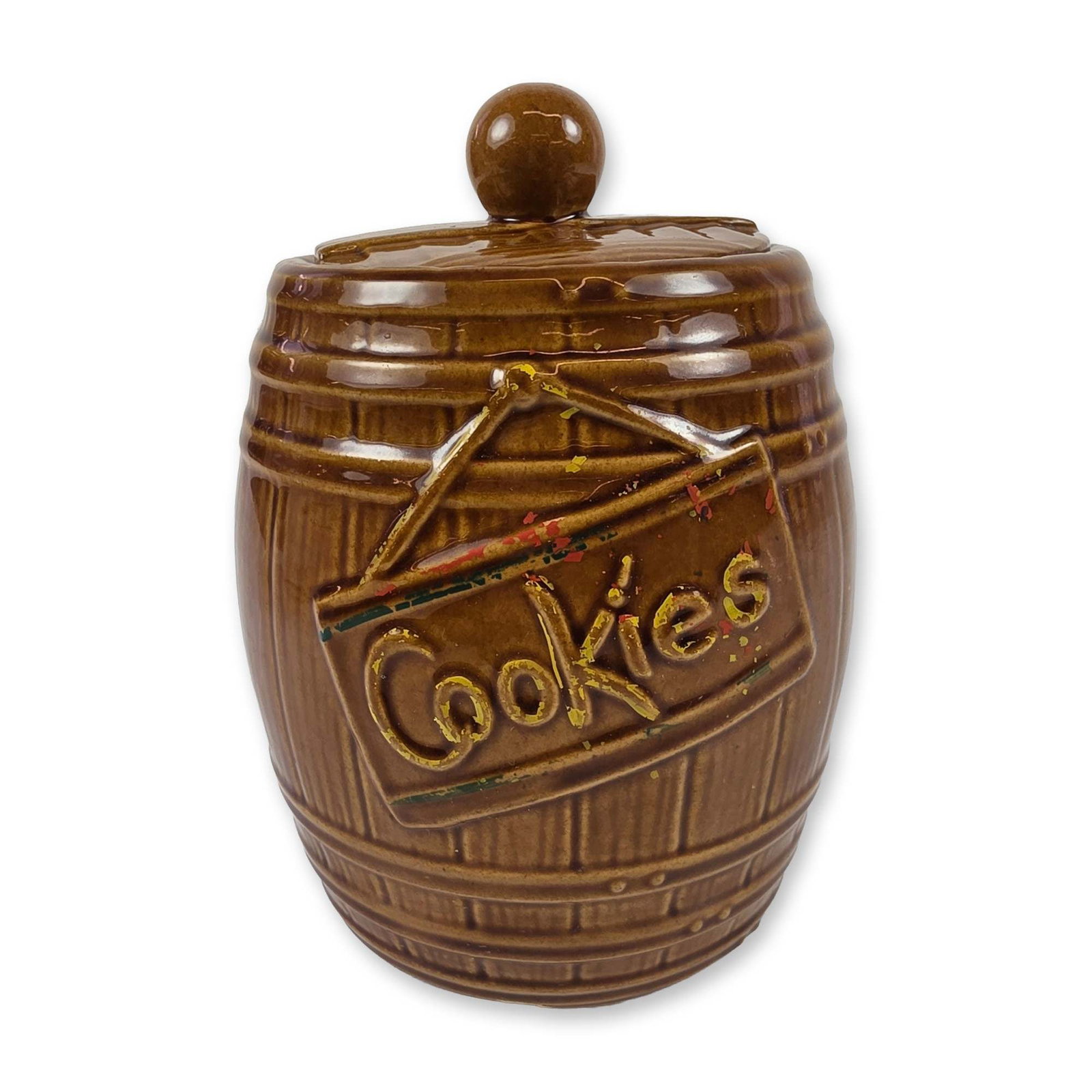 McCoy Pottery Ceramic Whiskey Barrel Cookie Jar (1 of 4)