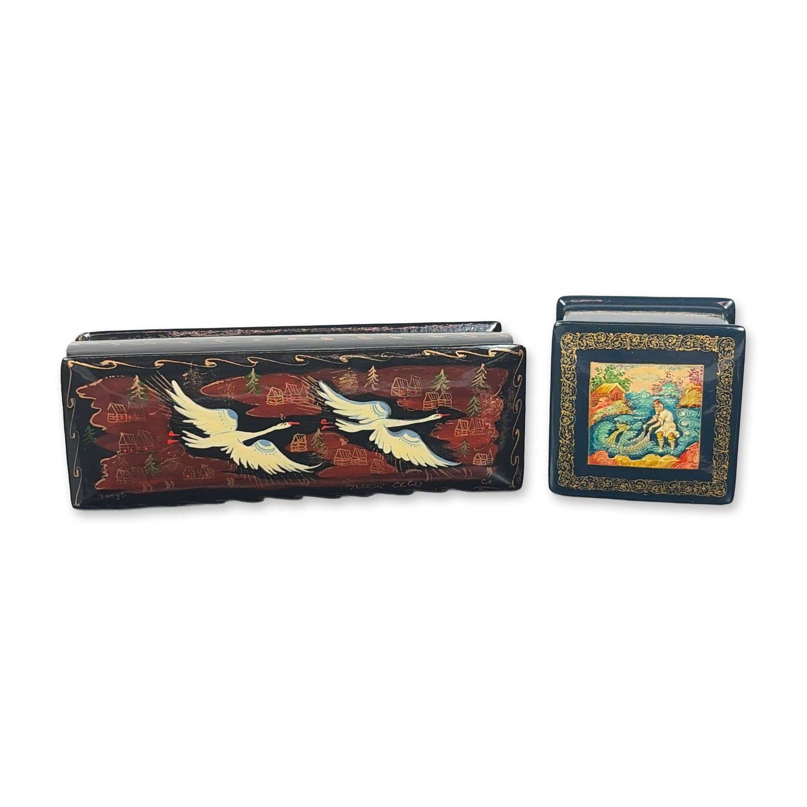 Two Russian Lacquer Trinket Boxes (1 of 4)