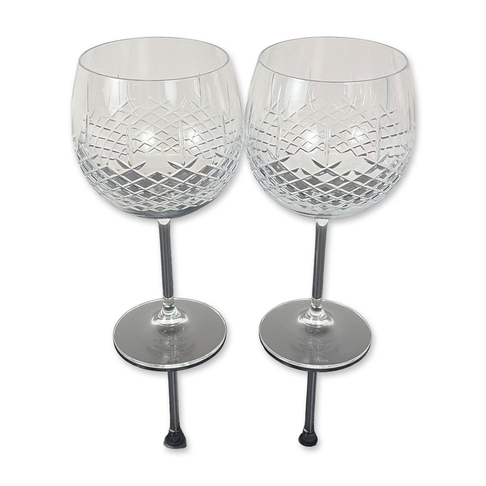 Pair of Ricci Cut Crystal Balloon Wine Glasses (1 of 2)