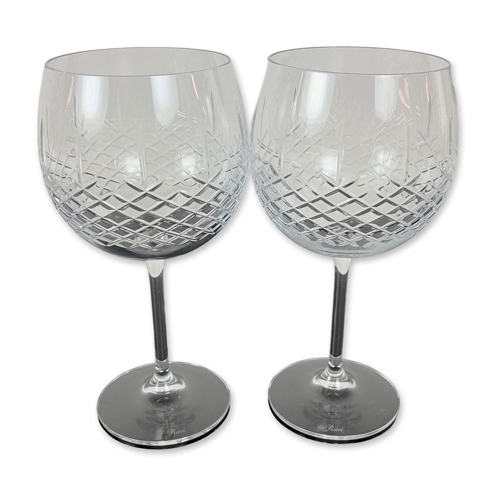 Pair of Ricci Cut Crystal Balloon Wine Glasses (1 of 2)