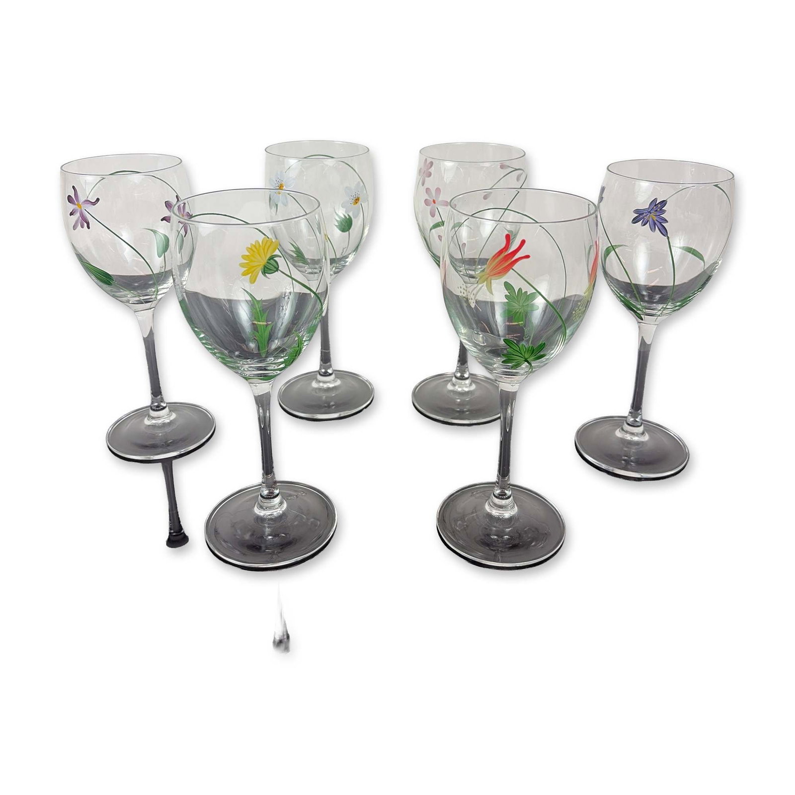 Set of Six Luminarc France Hand-Painted Wine Glasses (1 of 3)