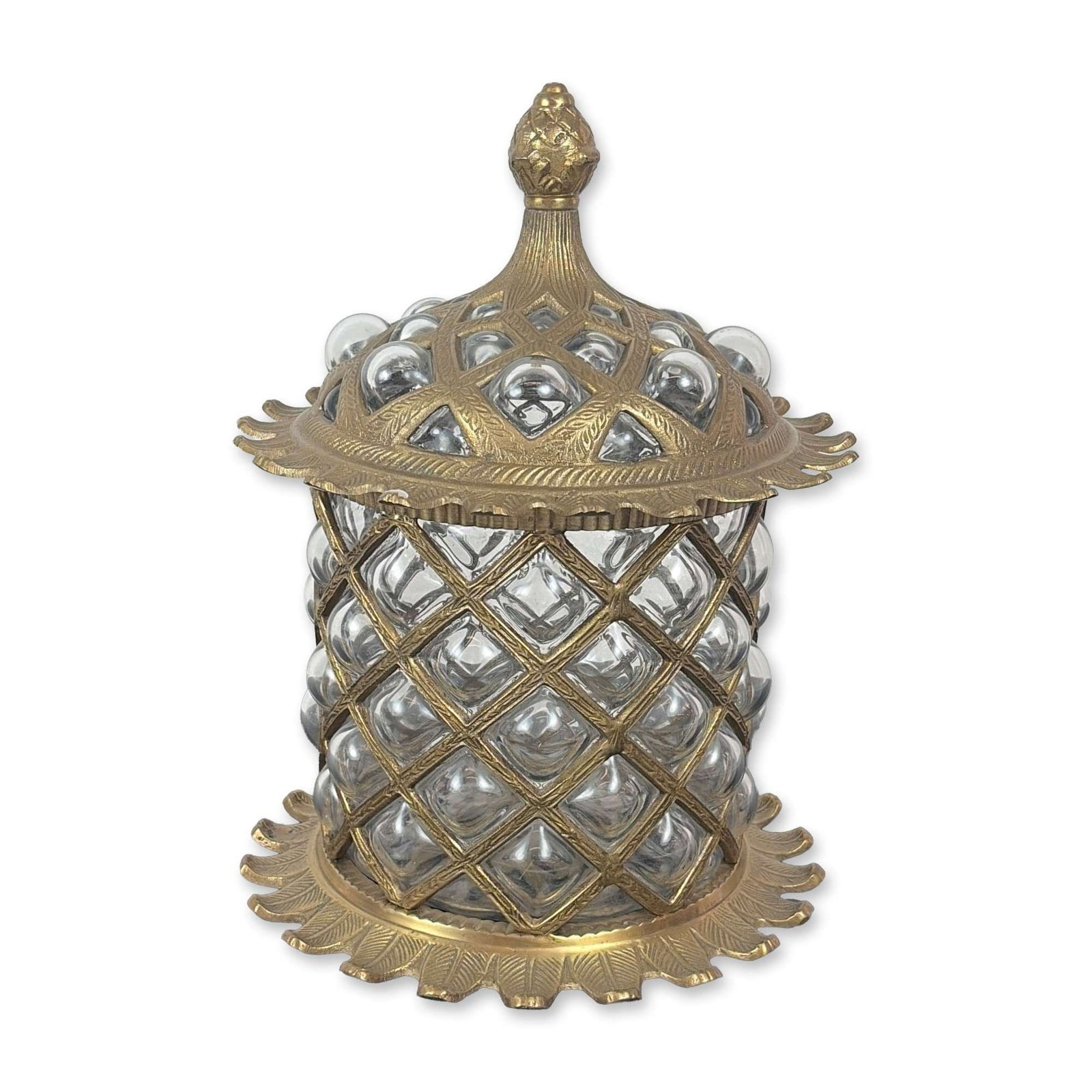Brass and Blown Bubble Glass Lidded Jar (1 of 4)
