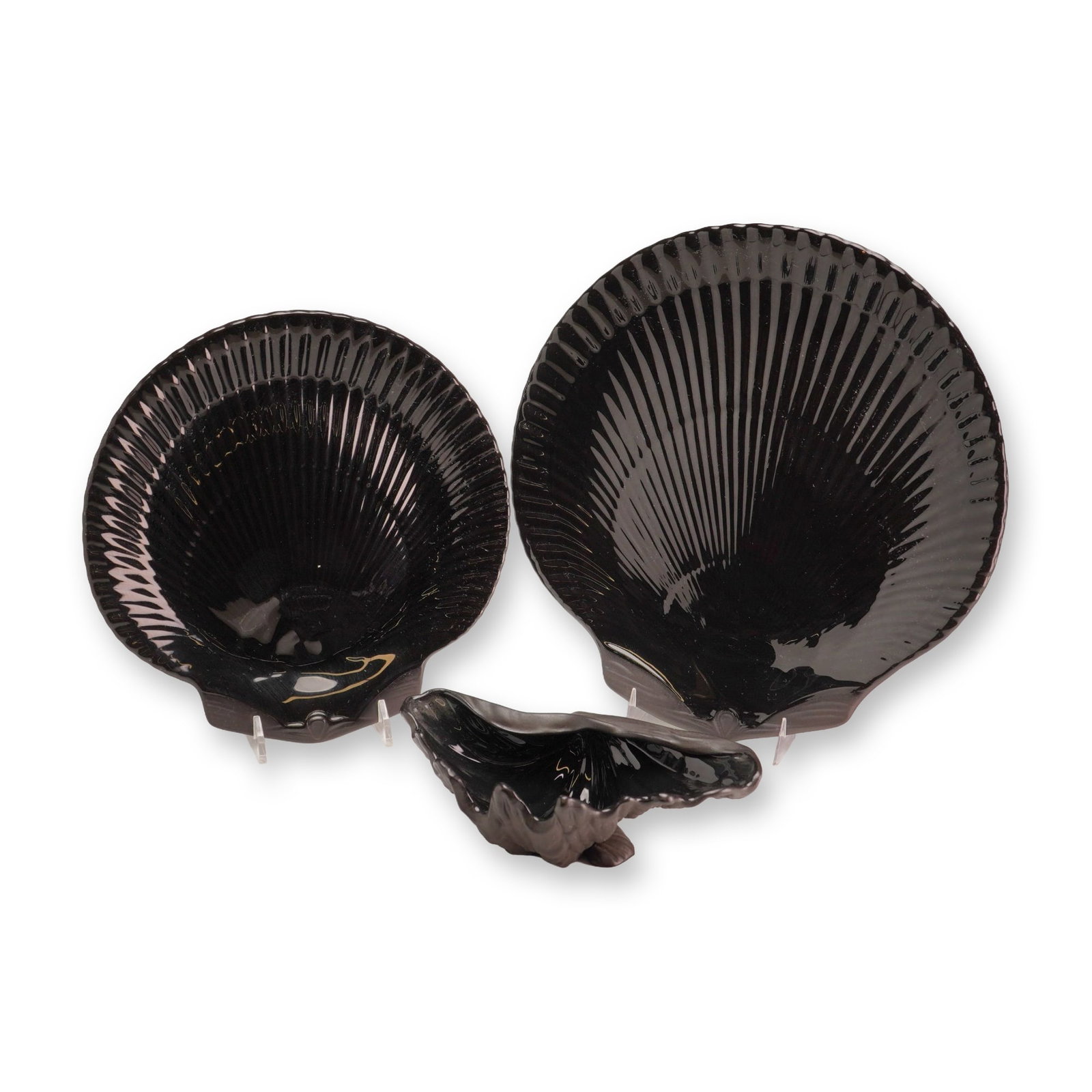 Trio of Wedgwood Black Basalt Nautilus Shell Plates and Bowl (1 of 4)