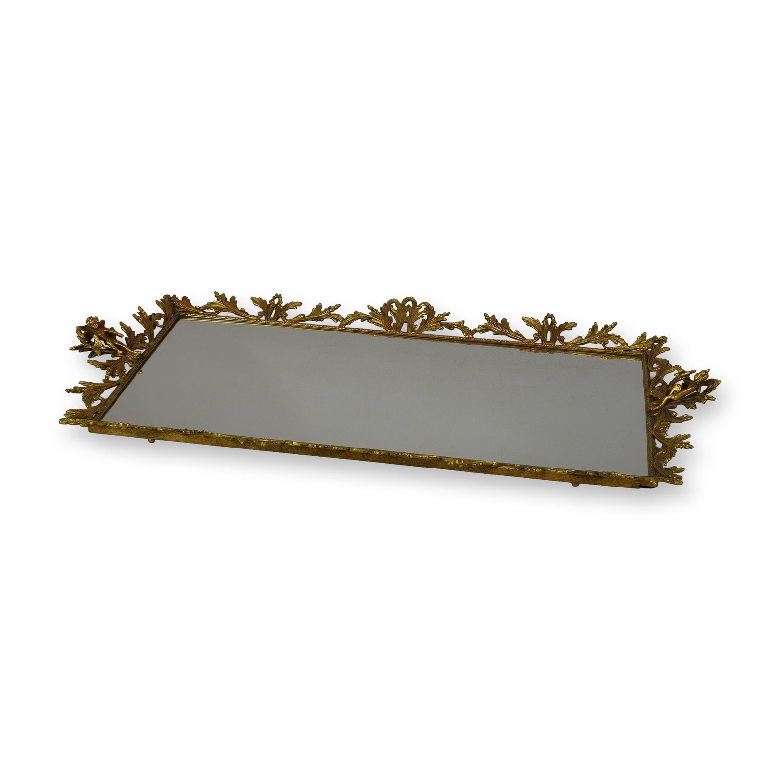 Hollywood Regency Style Gilt Filigree Mirrored Tray (1 of 4)
