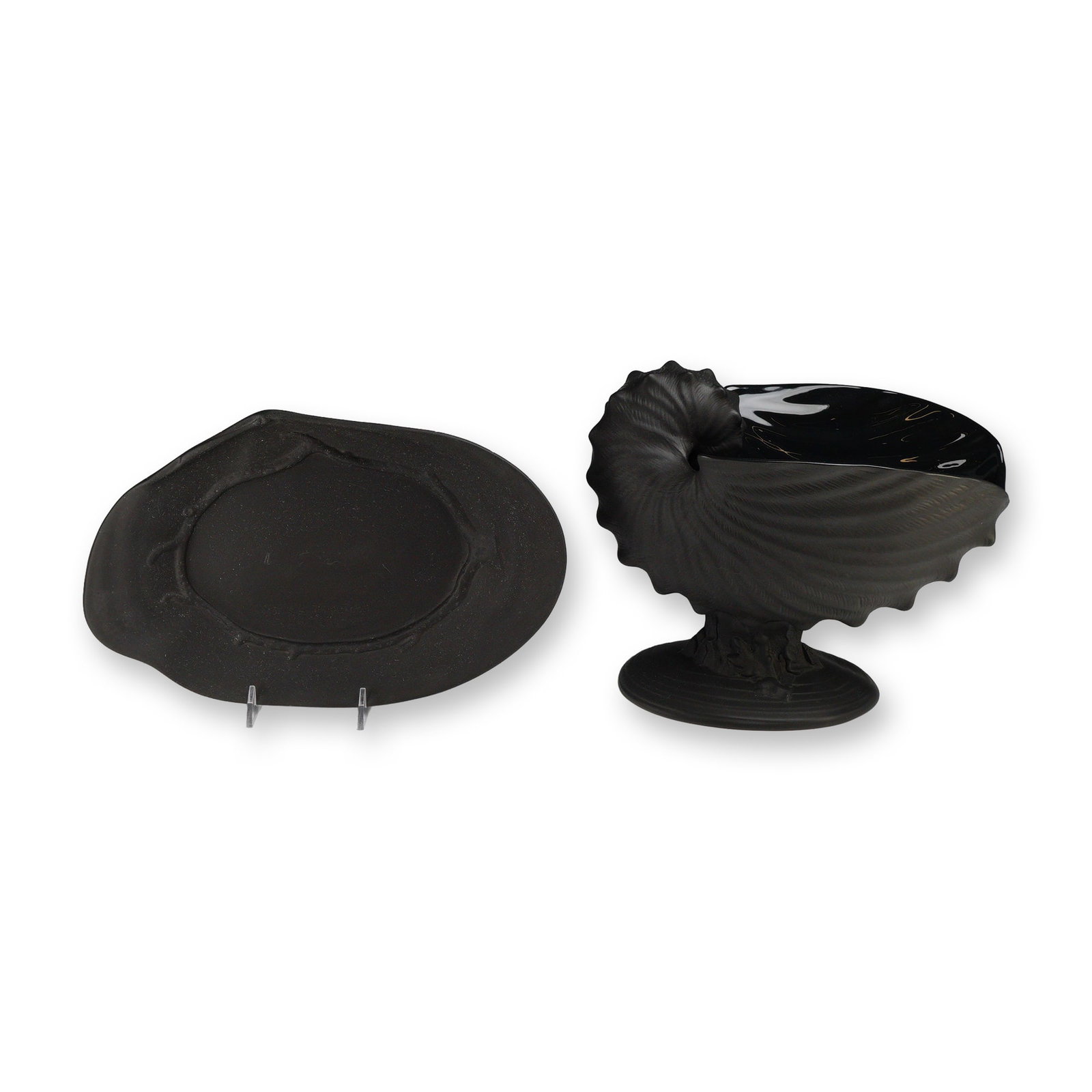 2pc Wedgwood Black Basalt Nautilus Shell Compote and Underplate (1 of 3)