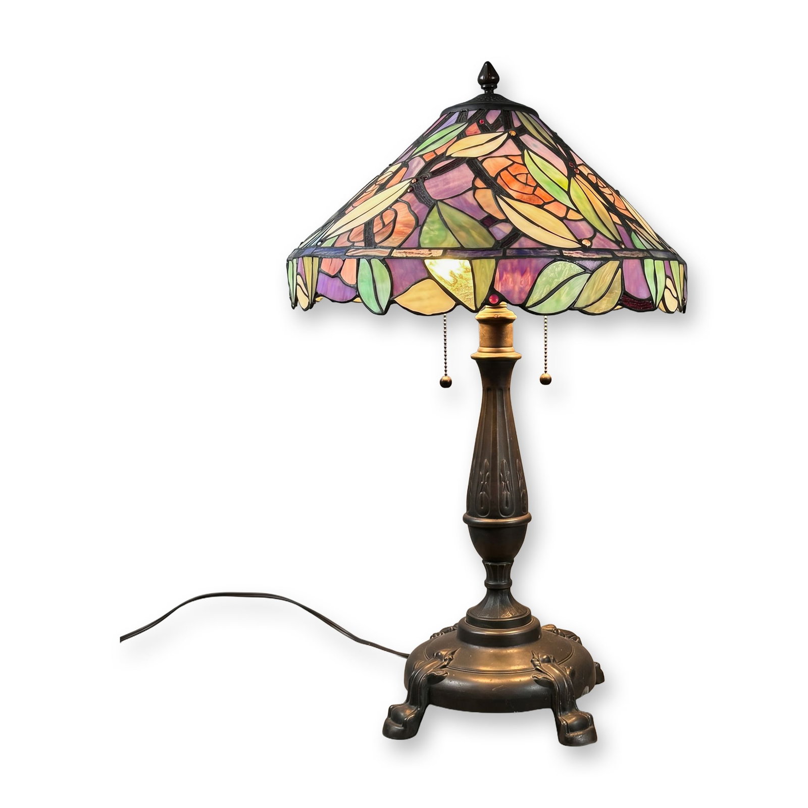 Tiffany Style Leaded Glass Table Lamp Stamped SK (1 of 9)