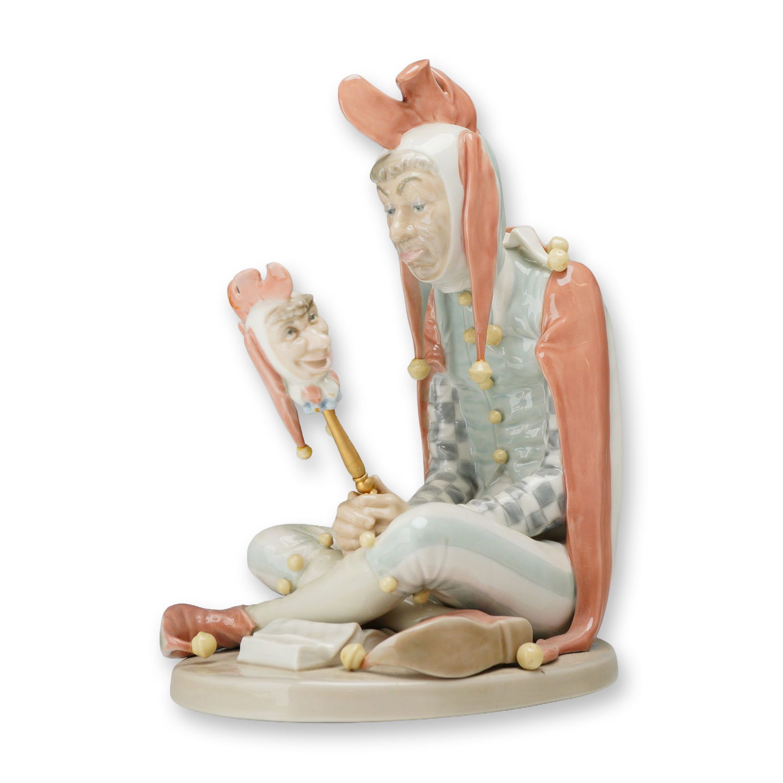 Lladro Rockwell Court Jester Porcelain Figurine: Lladro Spanish glazed porcelain figurine titled Court Jester, model number 1405. This piece is a three-dimensional interpretation of Norman Rockwell's cover illustration for The Saturday Evening Post.