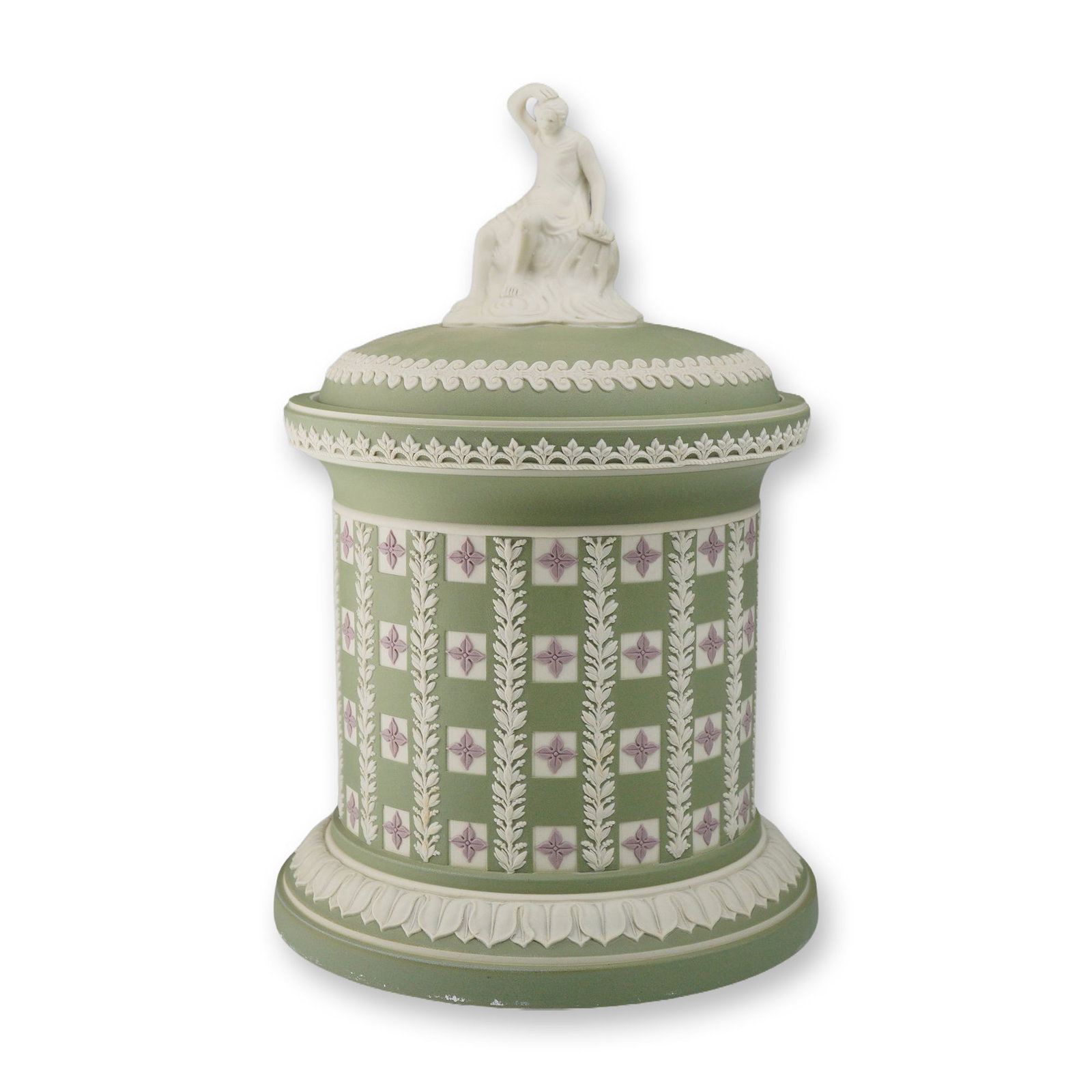 Wedgwood Sage Green Tricolor Diceware Jasperware Lidded Tobacco Jar (1 of 3)
